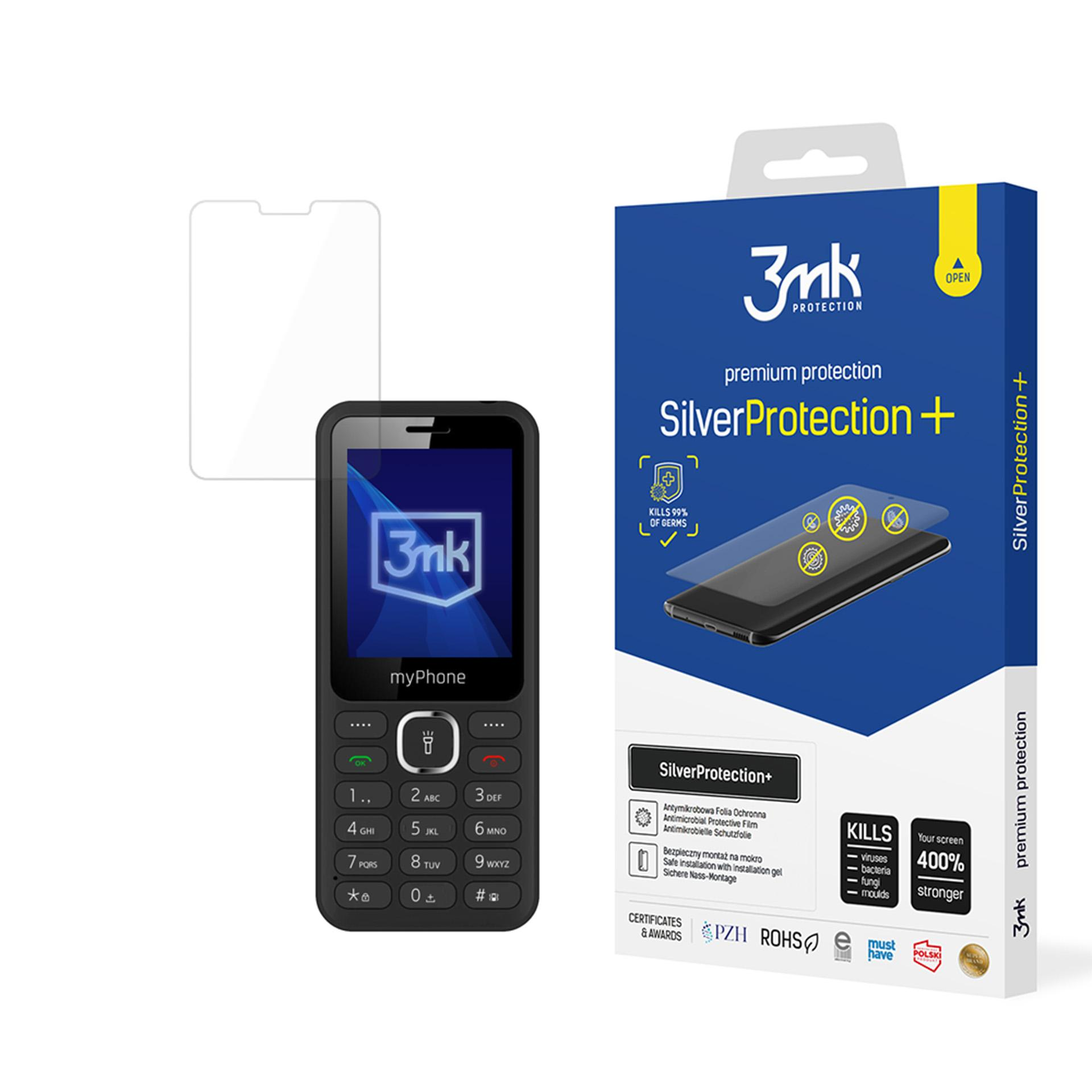 Un cellulare con protezione schermo e confezione. La protezione uccide il 99% dei germi.