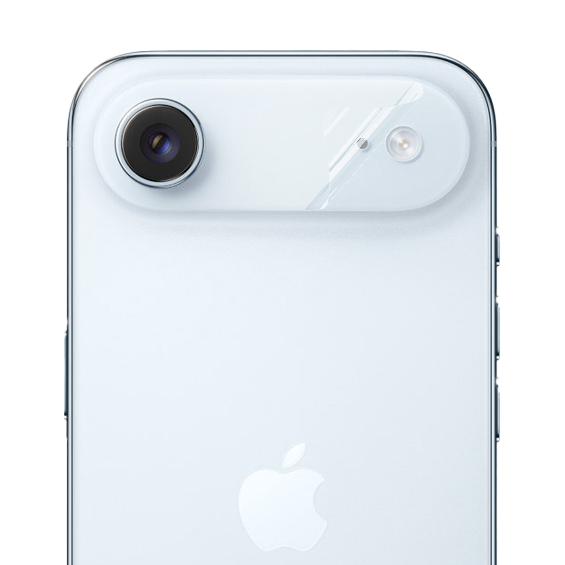 Vista posteriore di un iPhone bianco con modulo fotocamera e logo Apple.