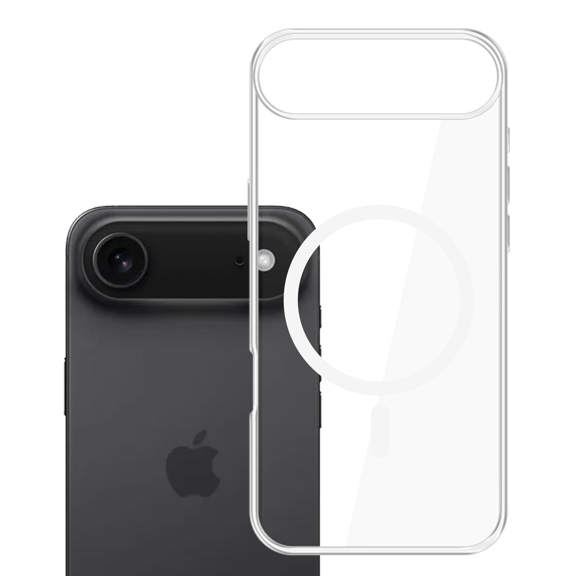 Czarny iPhone z przezroczystym etui obok.