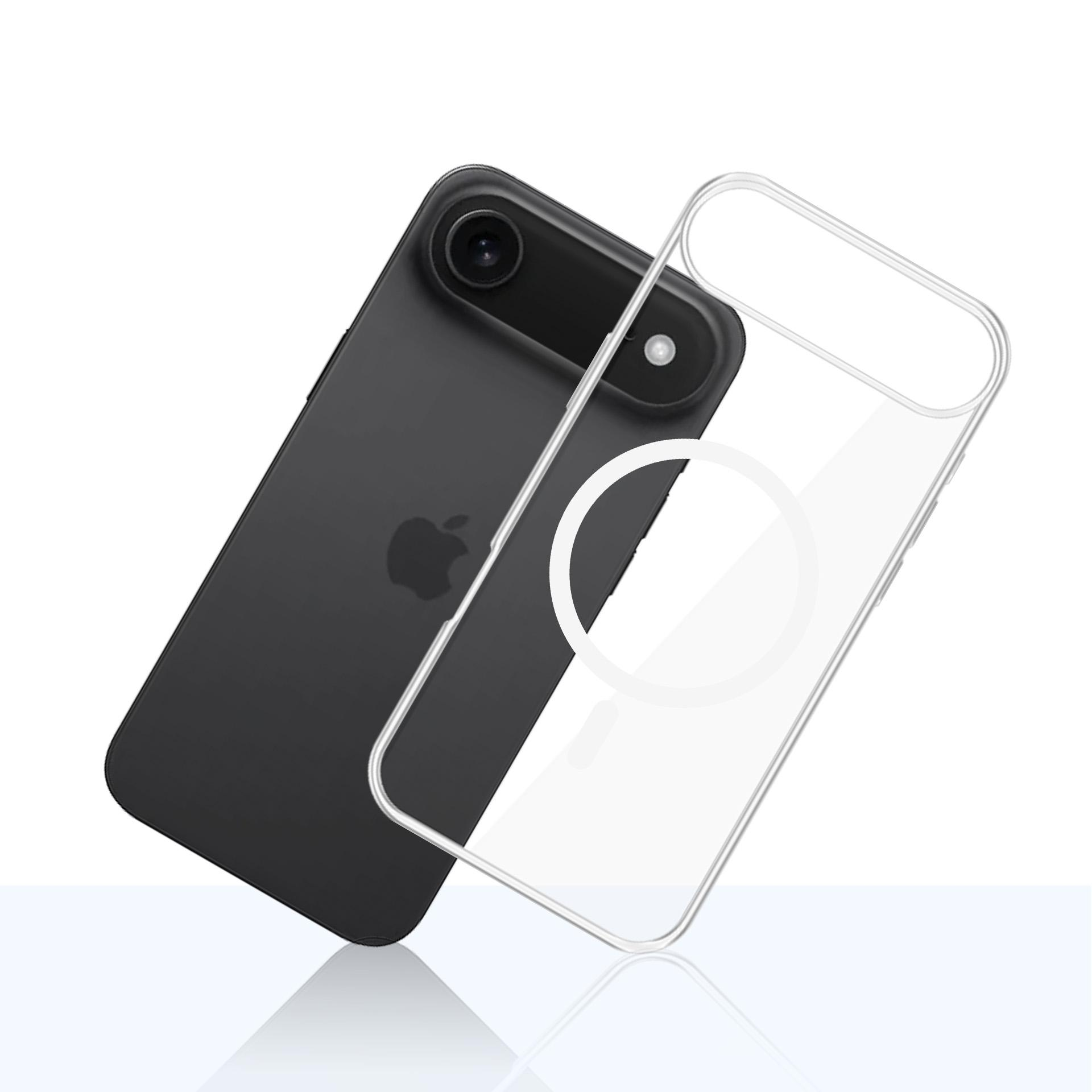 Czarny smartfon z przezroczystym etui obok.