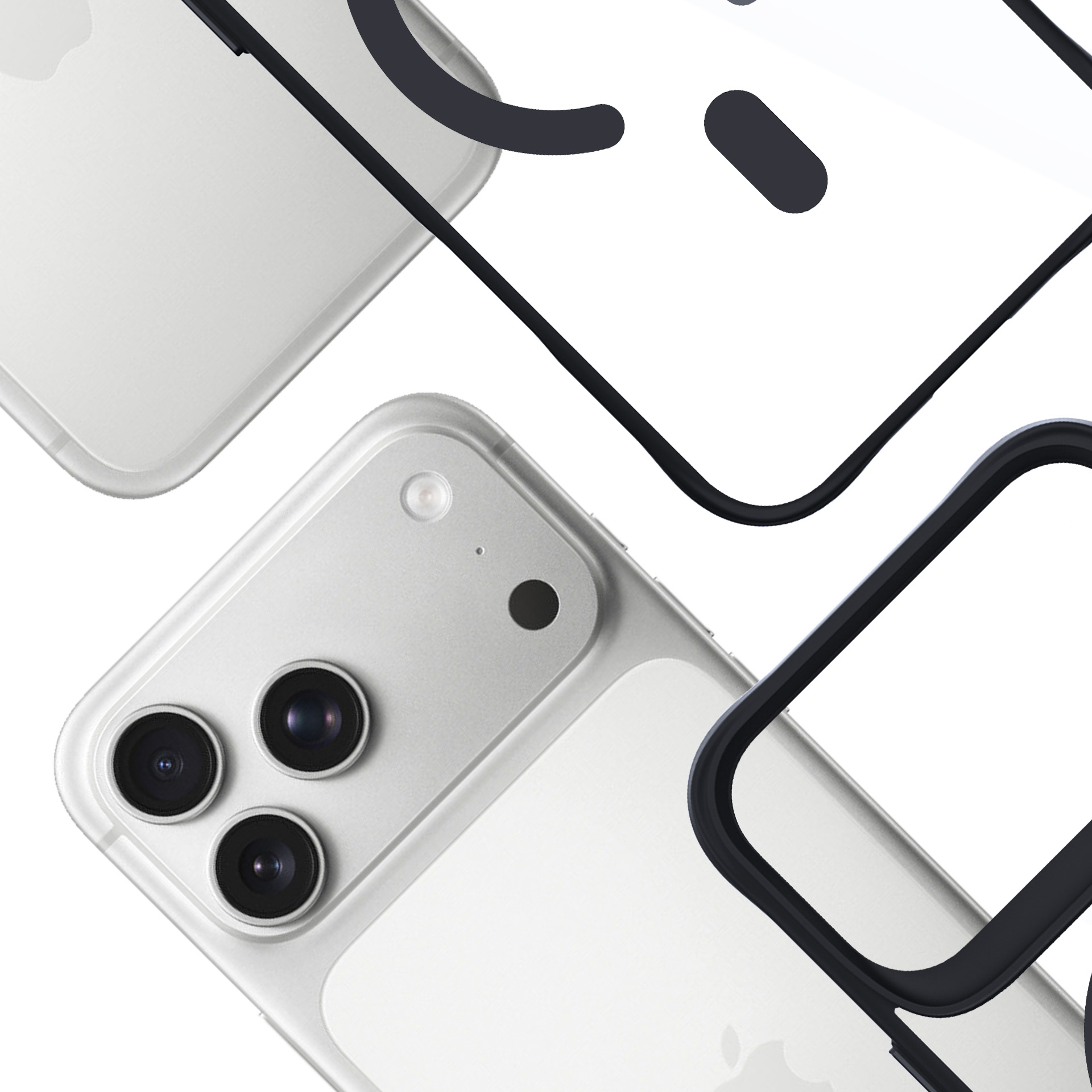 Srebrny smartfon z trzema aparatami i czarną ramką.