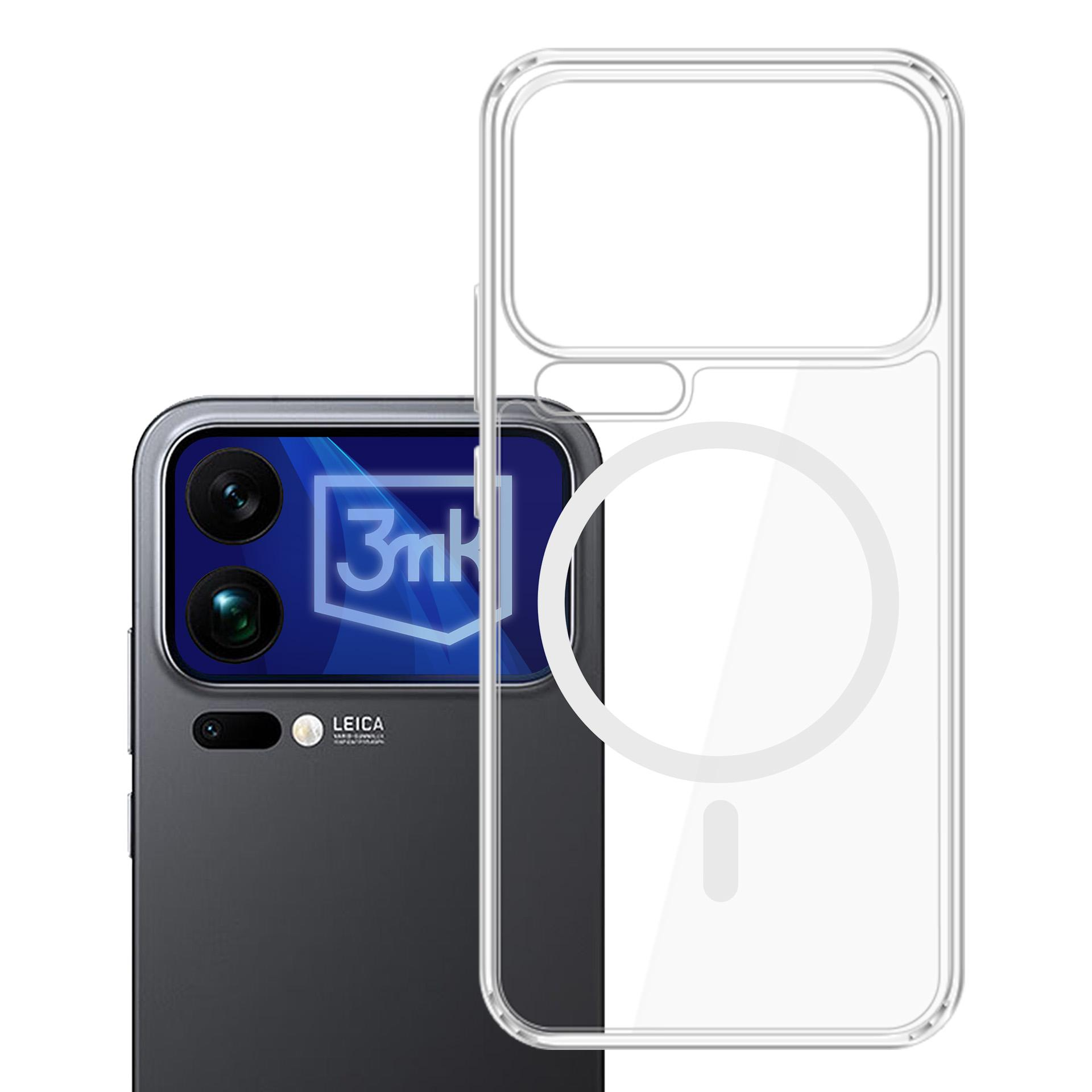 Przezroczyste etui na telefon obok smartfona z trzema aparatami.