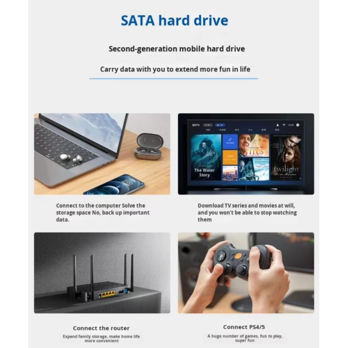 Laptop, Ohrhörer, Telefon, TV-Menü, Router und Gamecontroller gezeigt.