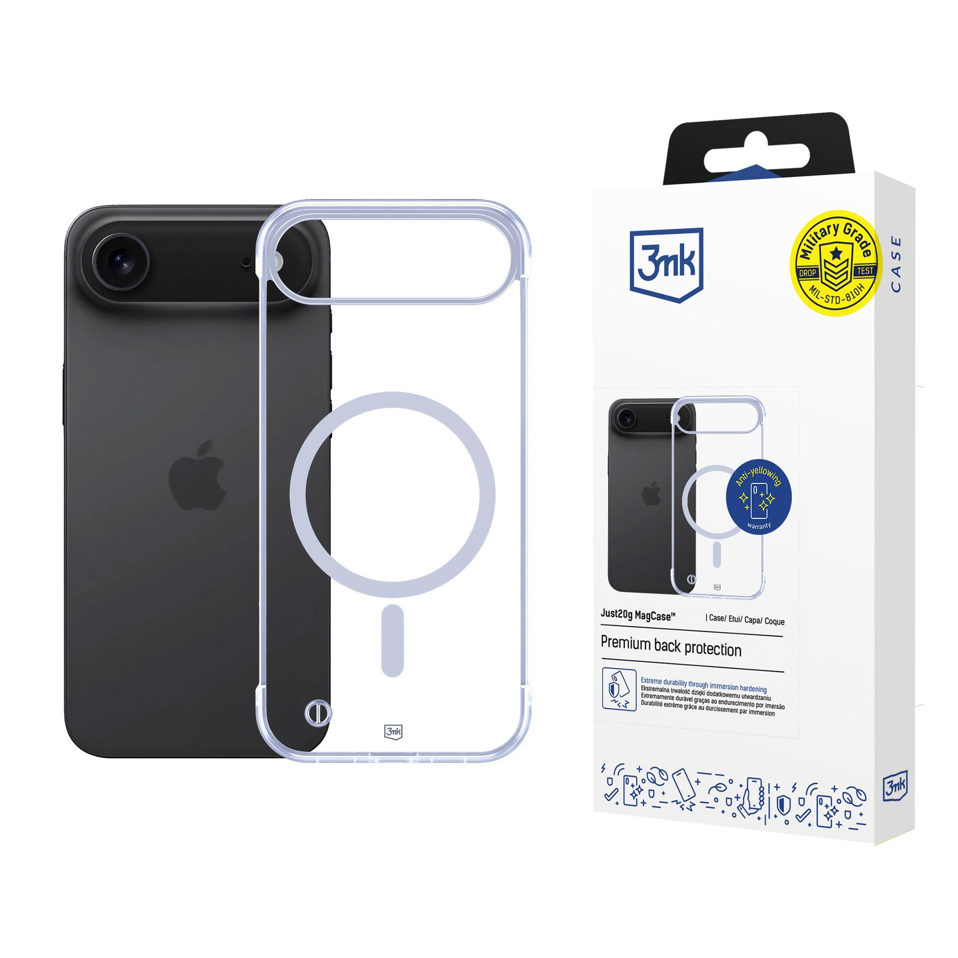 Czarny iPhone z przezroczystym etui obok.