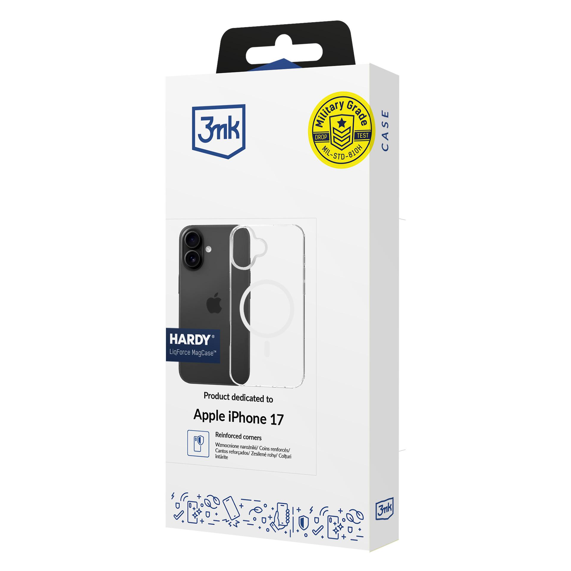 Opakowanie etui HARDY LiqForce MagCase do Apple iPhone 17 z certyfikatem wojskowym.