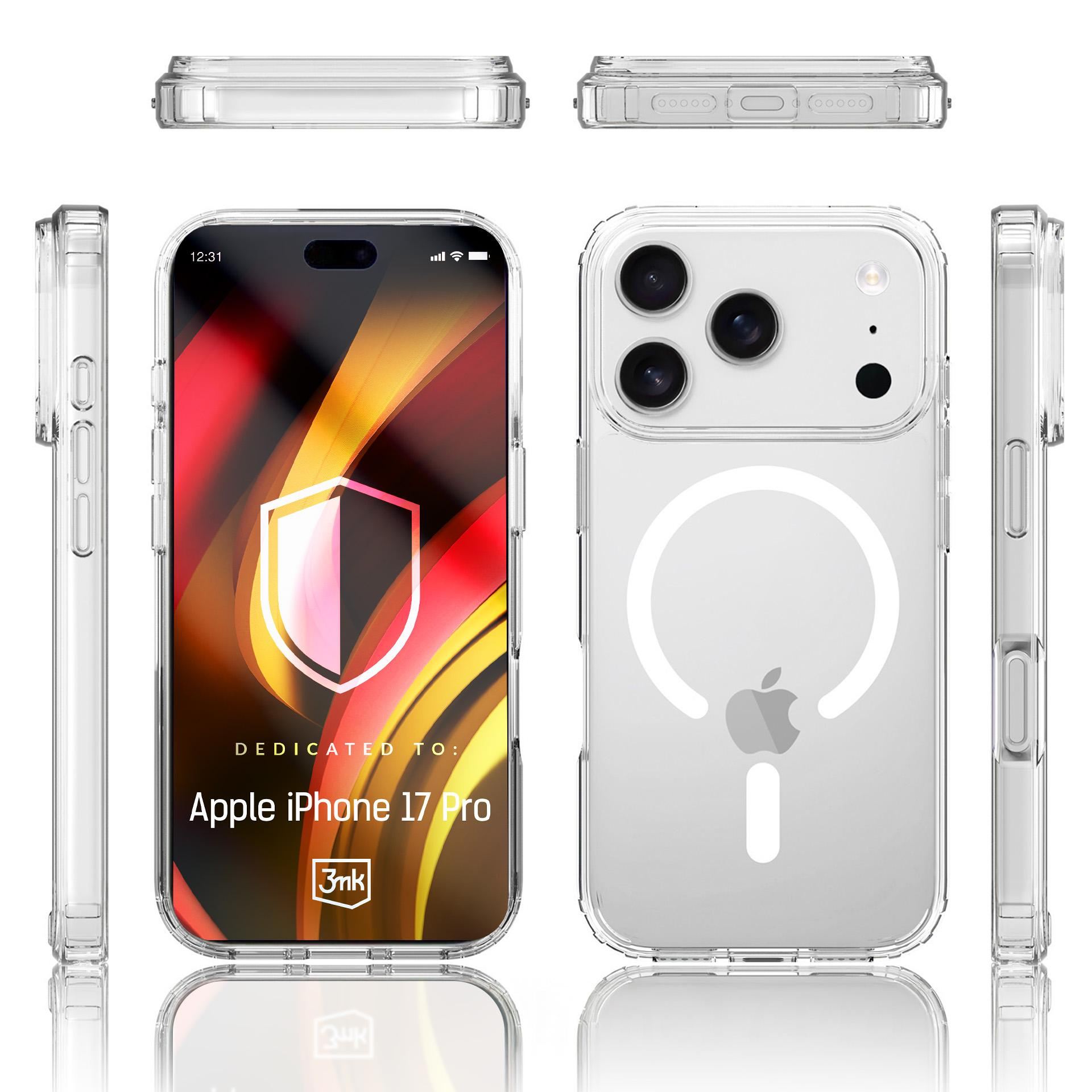 Przezroczyste etui na iPhone 17 Pro z logo Apple i aparatami