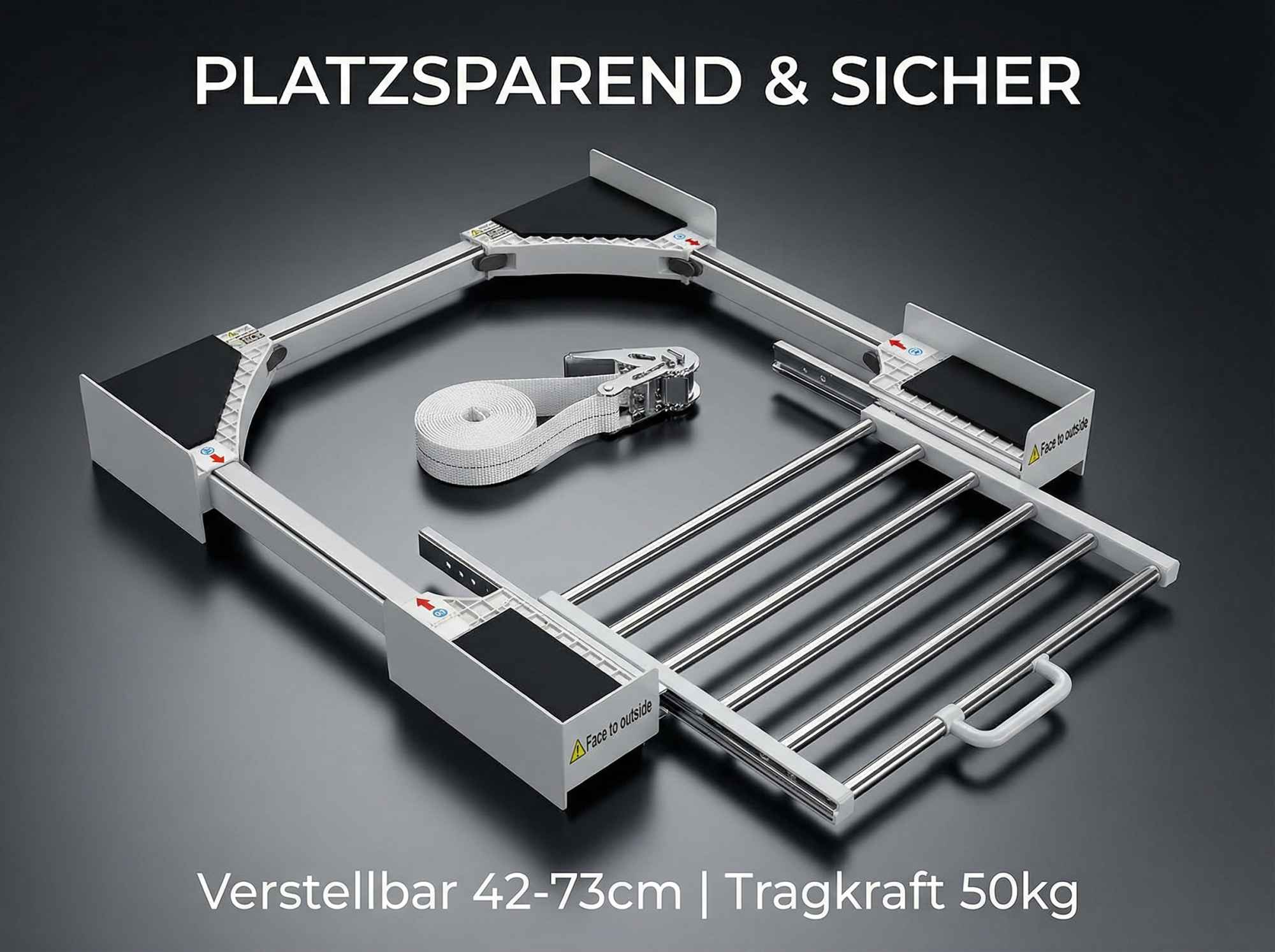 Verstellbarer Kleiderständer mit Gurt, 42-73cm, 50kg Tragkraft.