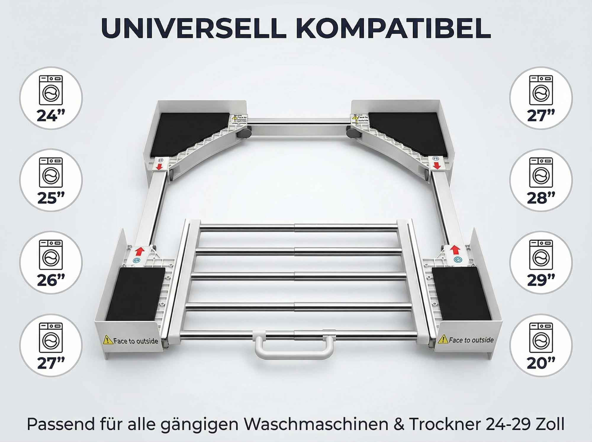 Universell kompatibler Waschmaschinen-/Trocknerständer für 24-29 Zoll Geräte.