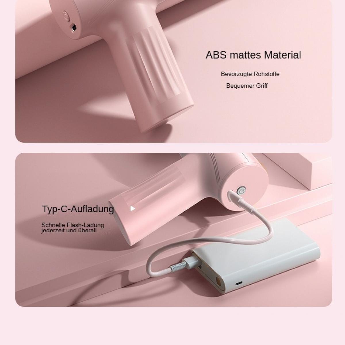 Ein rosafarbener Handstaubsauger mit mattem ABS-Material wird mit einem weißen Powerbank per USB-C geladen.