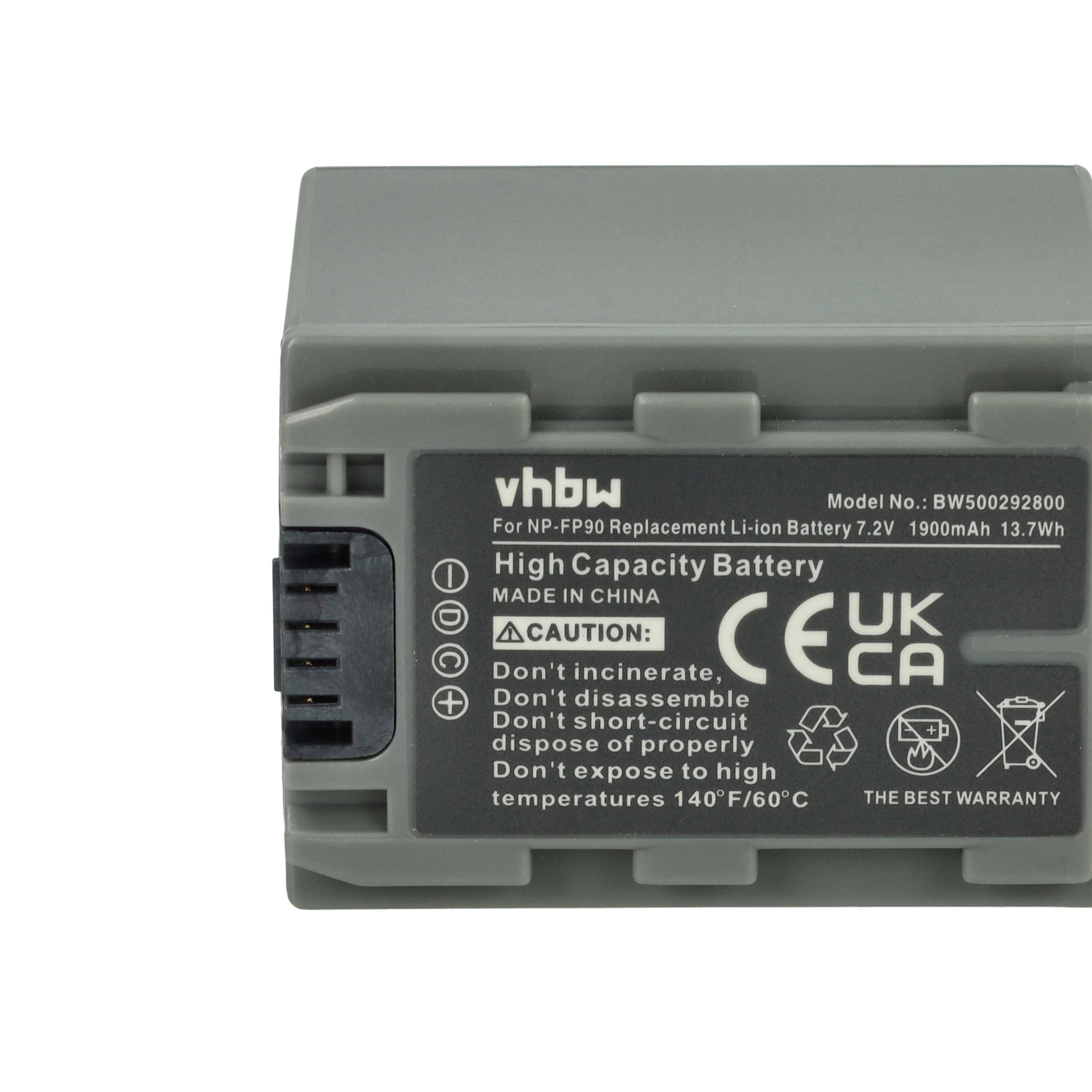 Grauer Akku mit Aufschriften: vhbw, Modell BW500292800, 7.2V 1900mAh.
