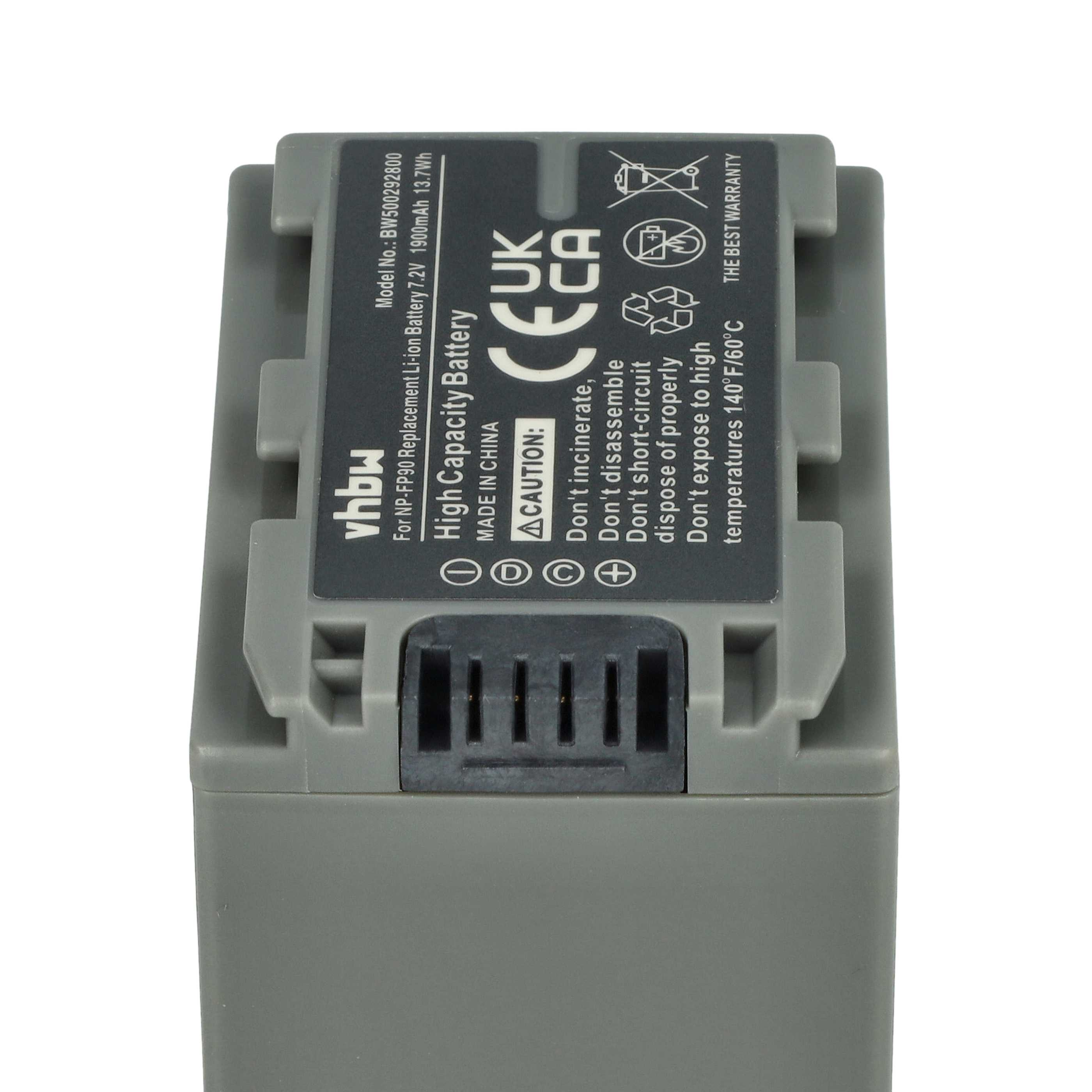 Grauer Akku mit schwarzem Aufkleber und Warnsymbolen. Modell BW500292800.