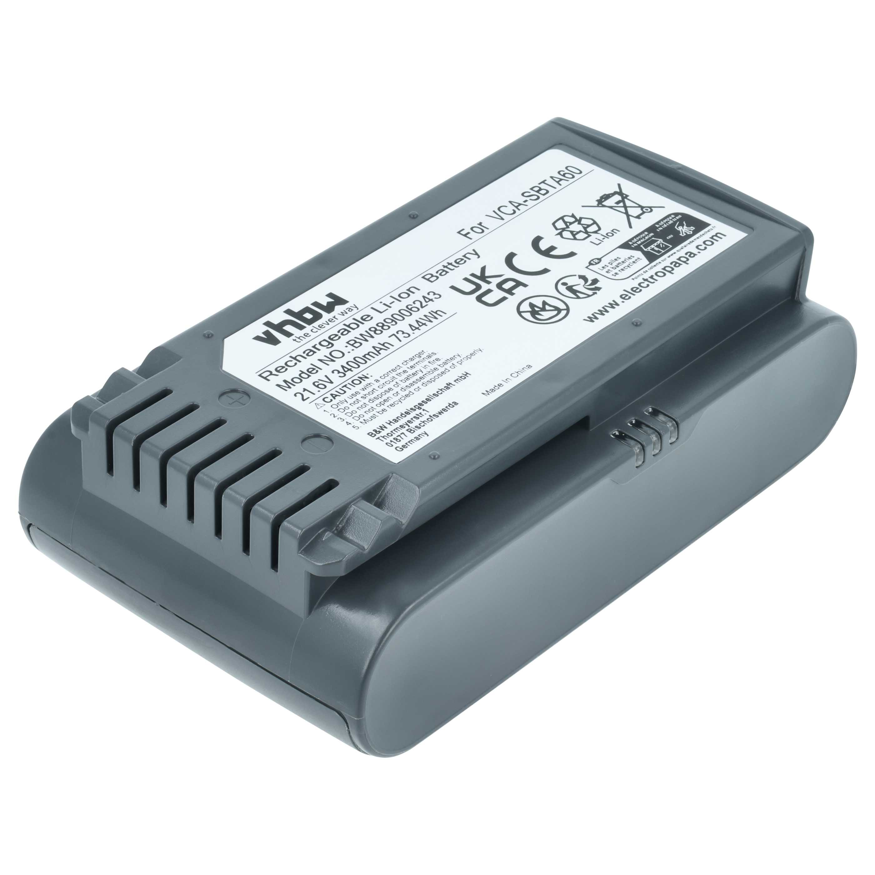Grauer Li-Ion Akku für VCA-SBTA60 mit 21.6V, 3400mAh, 73.44Wh.
