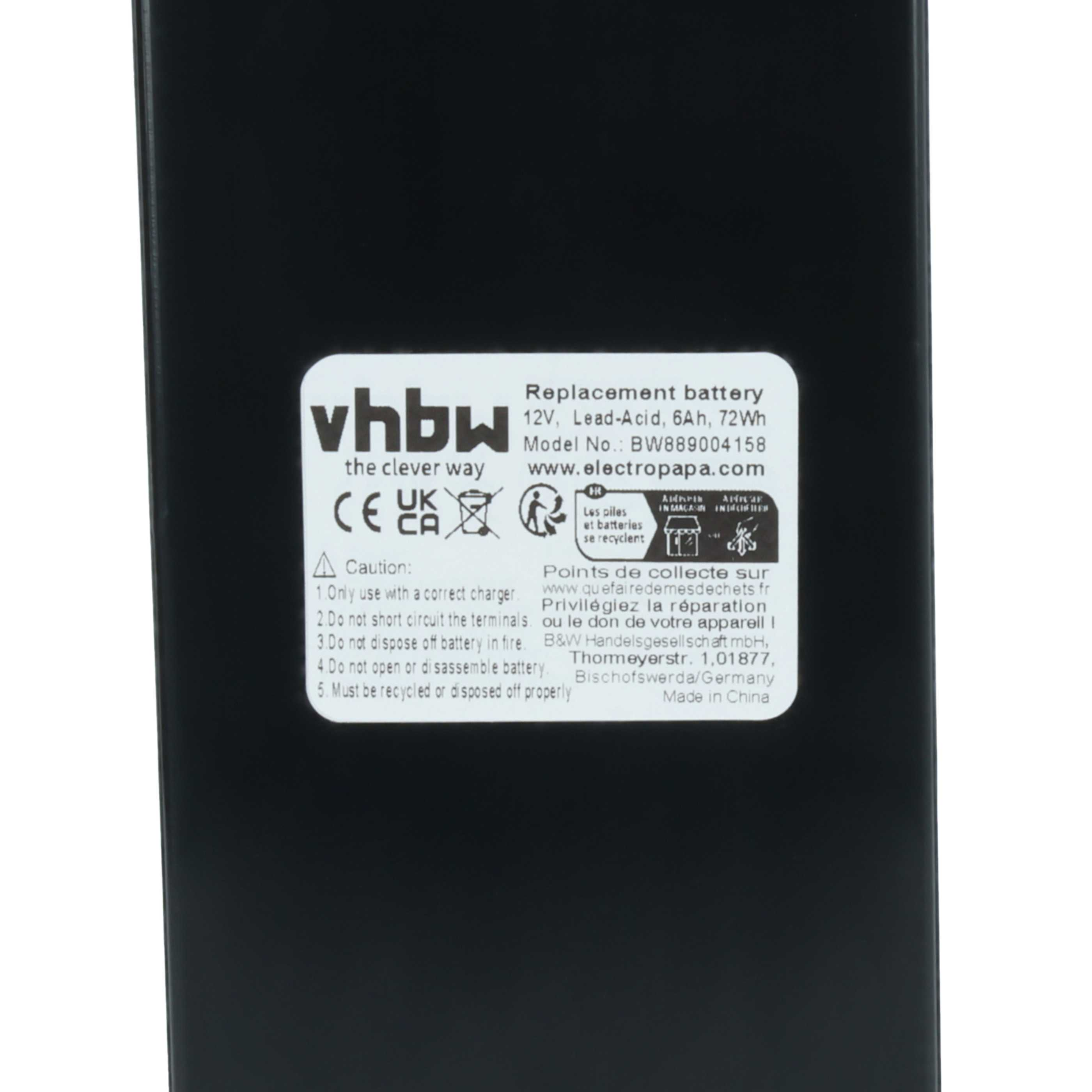 Ersatzakku 12V, Blei-Säure, 6Ah, 72Wh, Modell BW889004158.