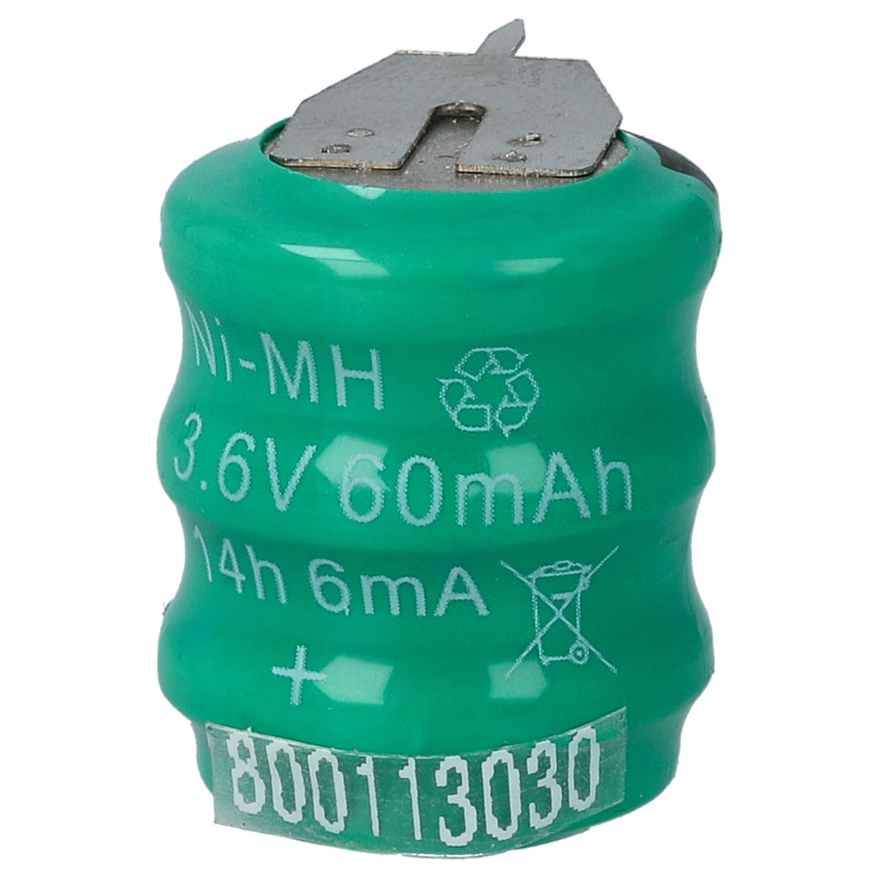 Grüne Ni-MH Batterie, 3.6V 60mAh, mit Metallkontakten und Nummer 800113030.