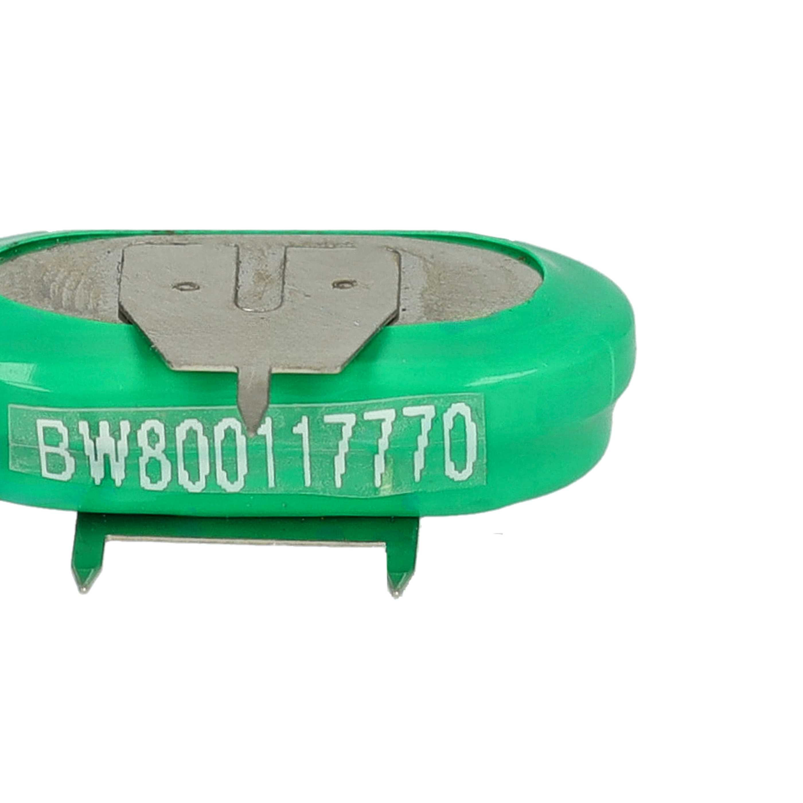 Grüner Akku mit Metallkontakten und der Aufschrift BW800117770.