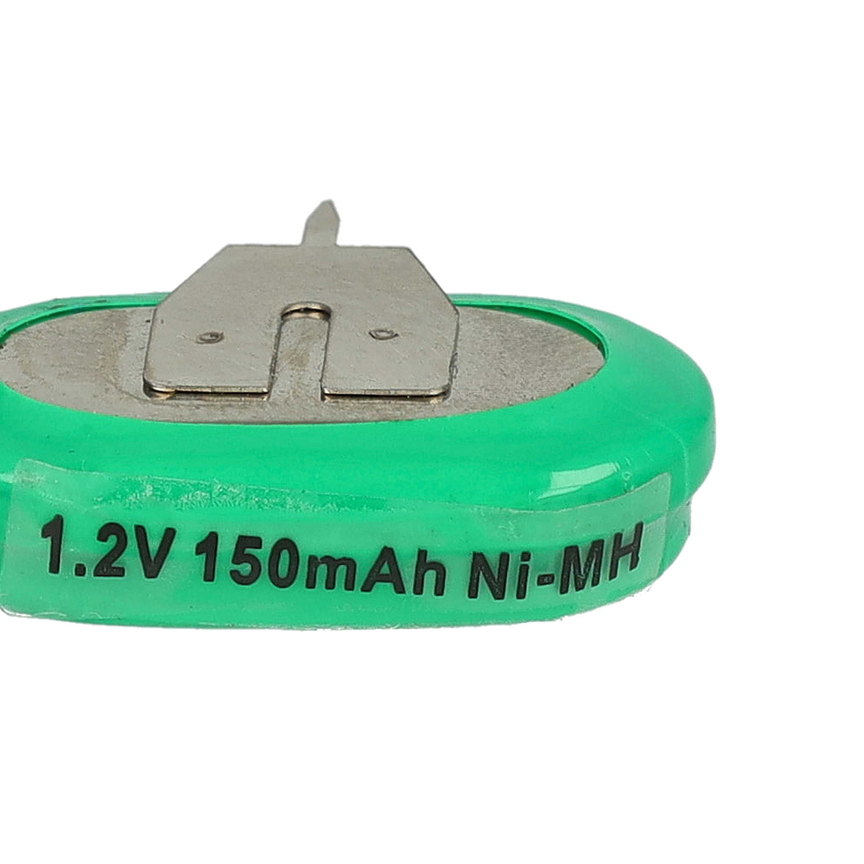 Eine grüne 1,2V 150mAh Ni-MH-Batterie mit Metallkontakten.