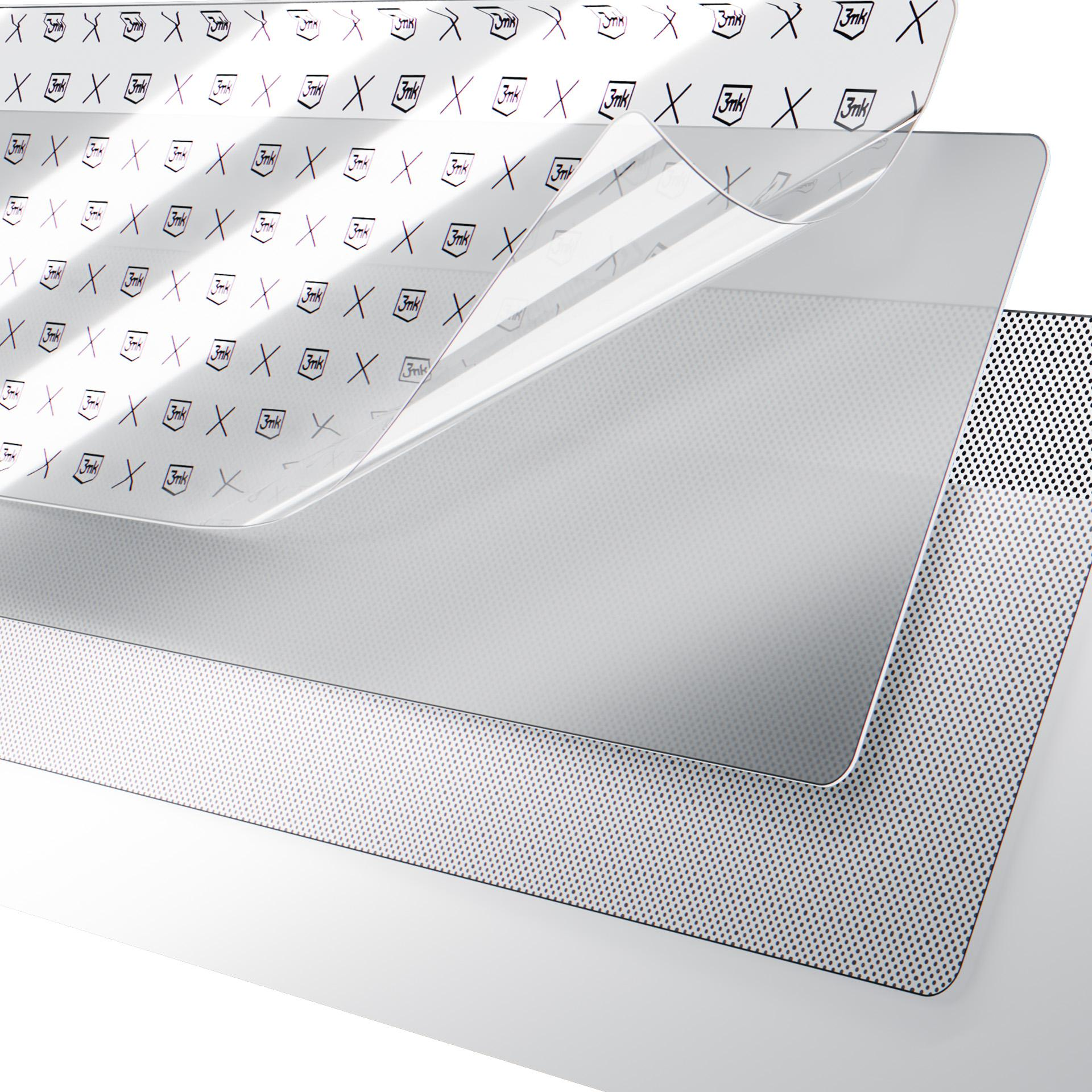 Przezroczysta folia ze wzorem X i logo 3M nakłada się na białą, kropkowaną powierzchnię.