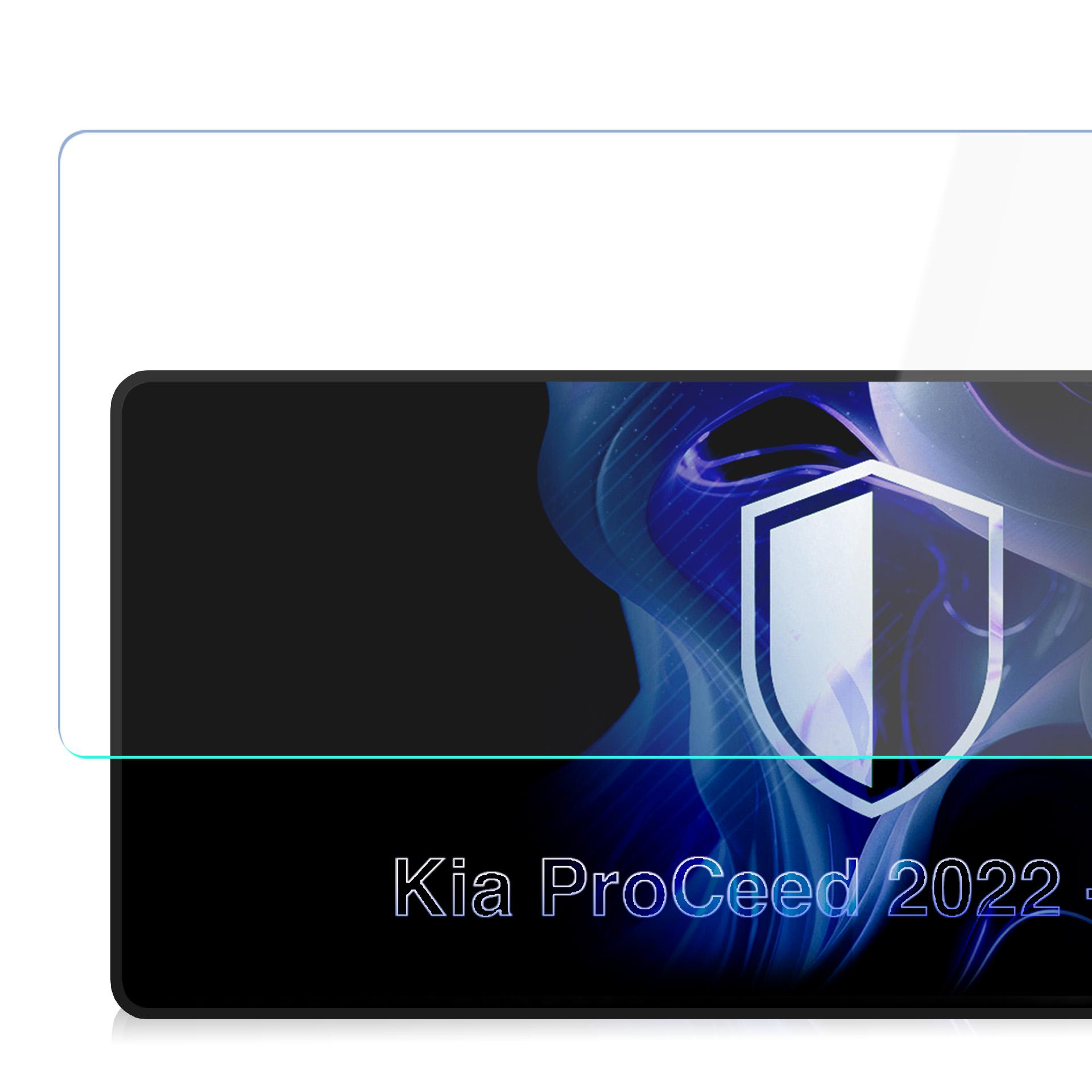 Folia ochronna na ekran do Kia Proceed 2022 z logo tarczy i niebieskimi falami.
