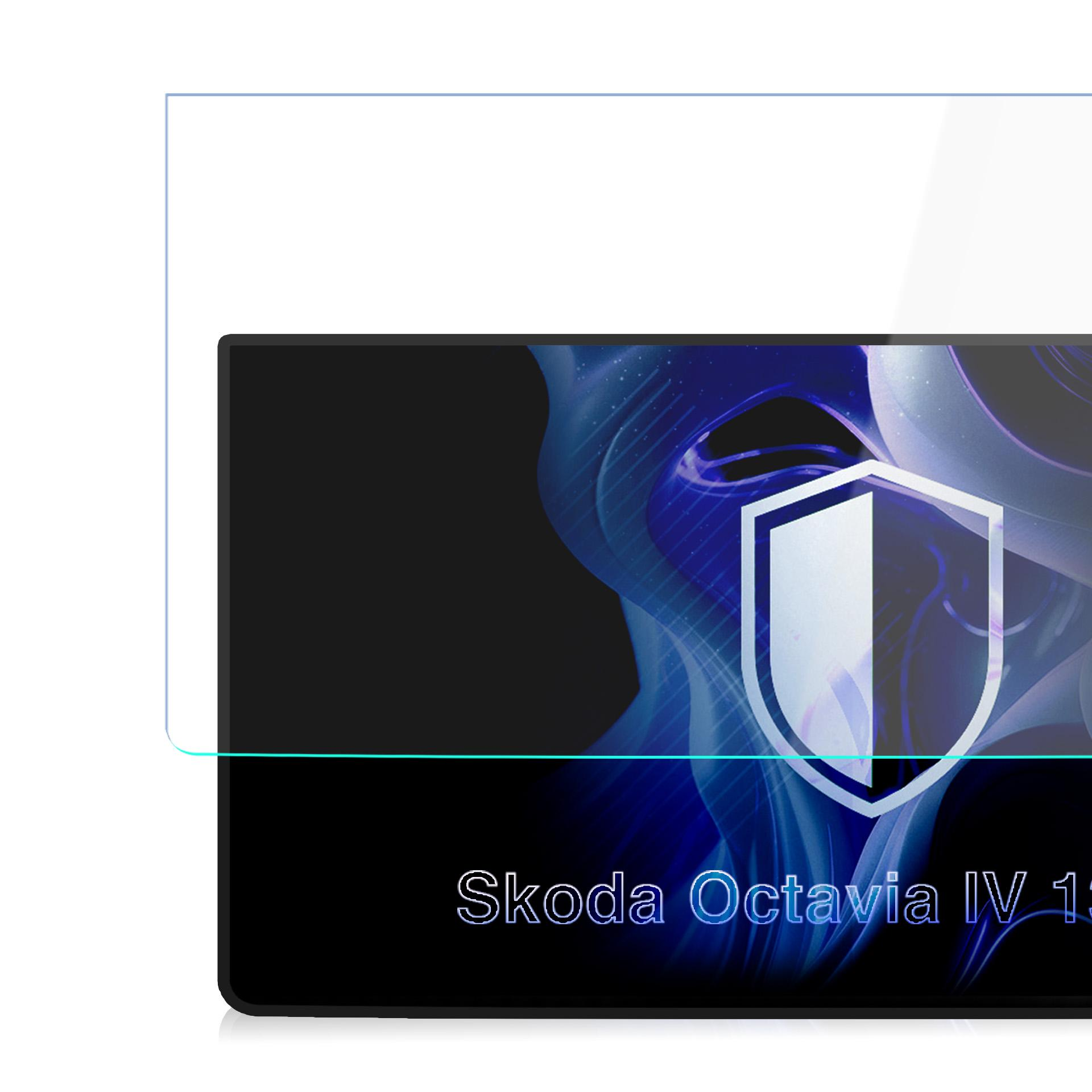 Folia ochronna na ekran z logo Skoda Octavia IV 13 na niebieskim tle.