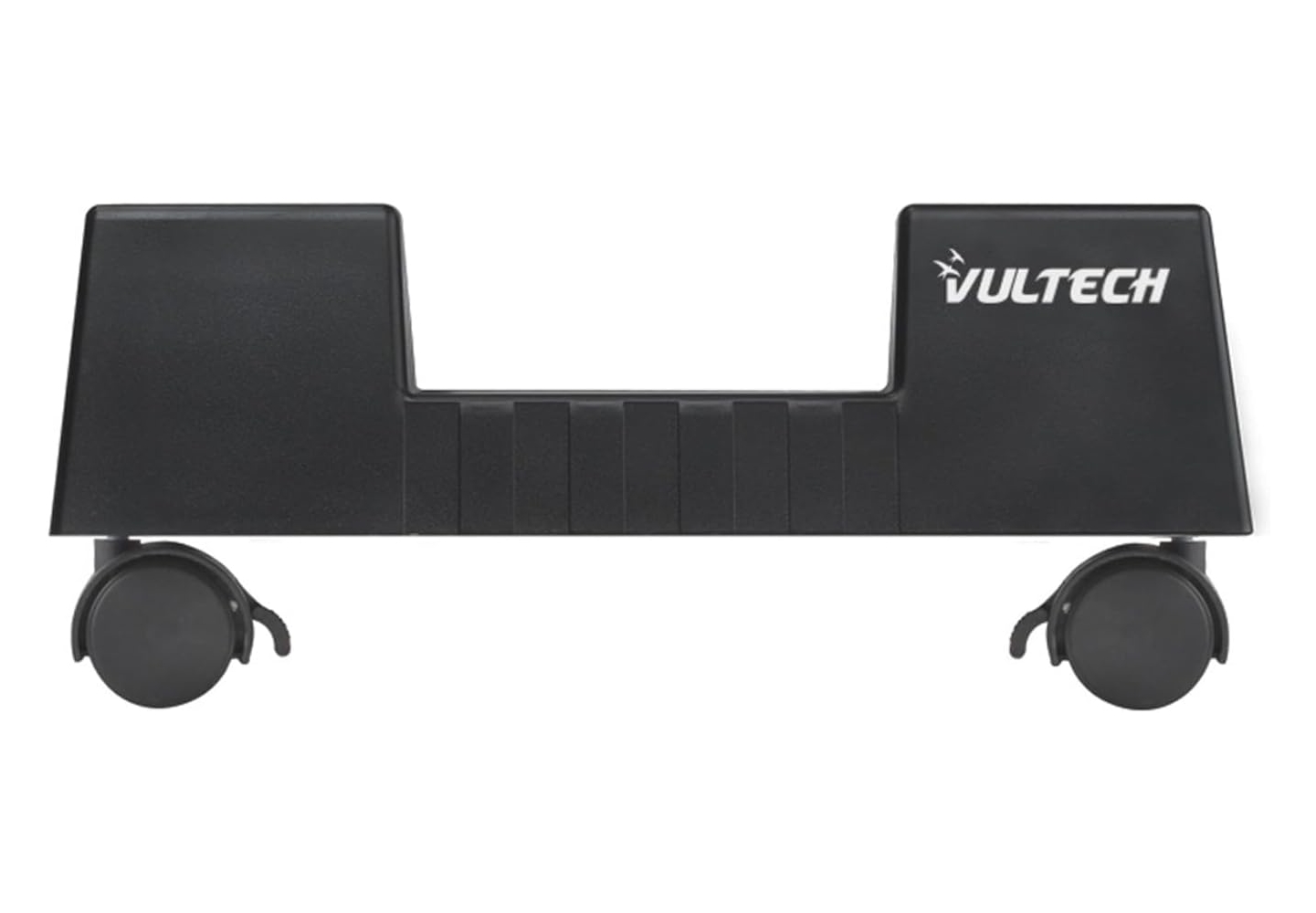 Supporto nero per computer con ruote e logo VULTECH.