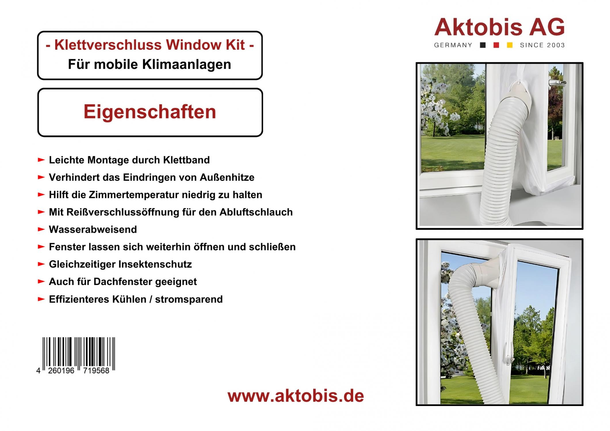 Fenster-Kit für mobile Klimaanlagen mit Klettverschluss, erleichtert Montage.