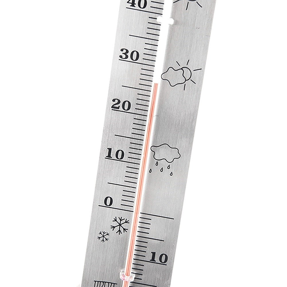 Un termómetro marca 15 grados, con símbolos de sol, nubes y lluvia.