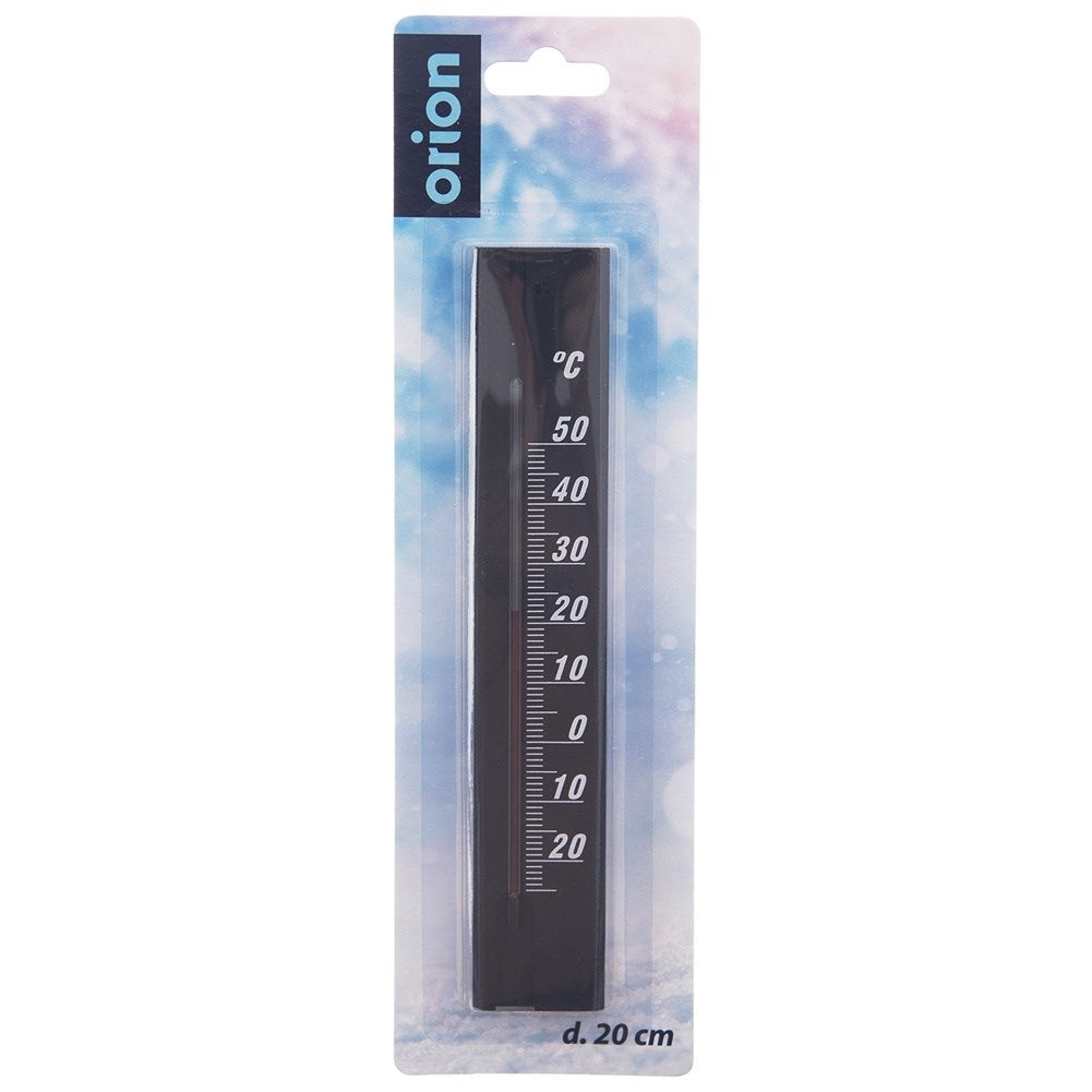 Un termómetro negro con escala de -20 a 50 grados Celsius.