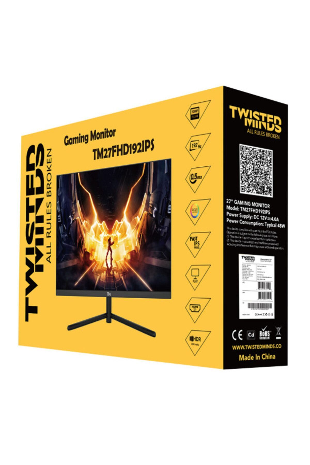 RGB aydınlatmalı ve hızlı IPS panele sahip 27 inç gaming monitör kutusu.
