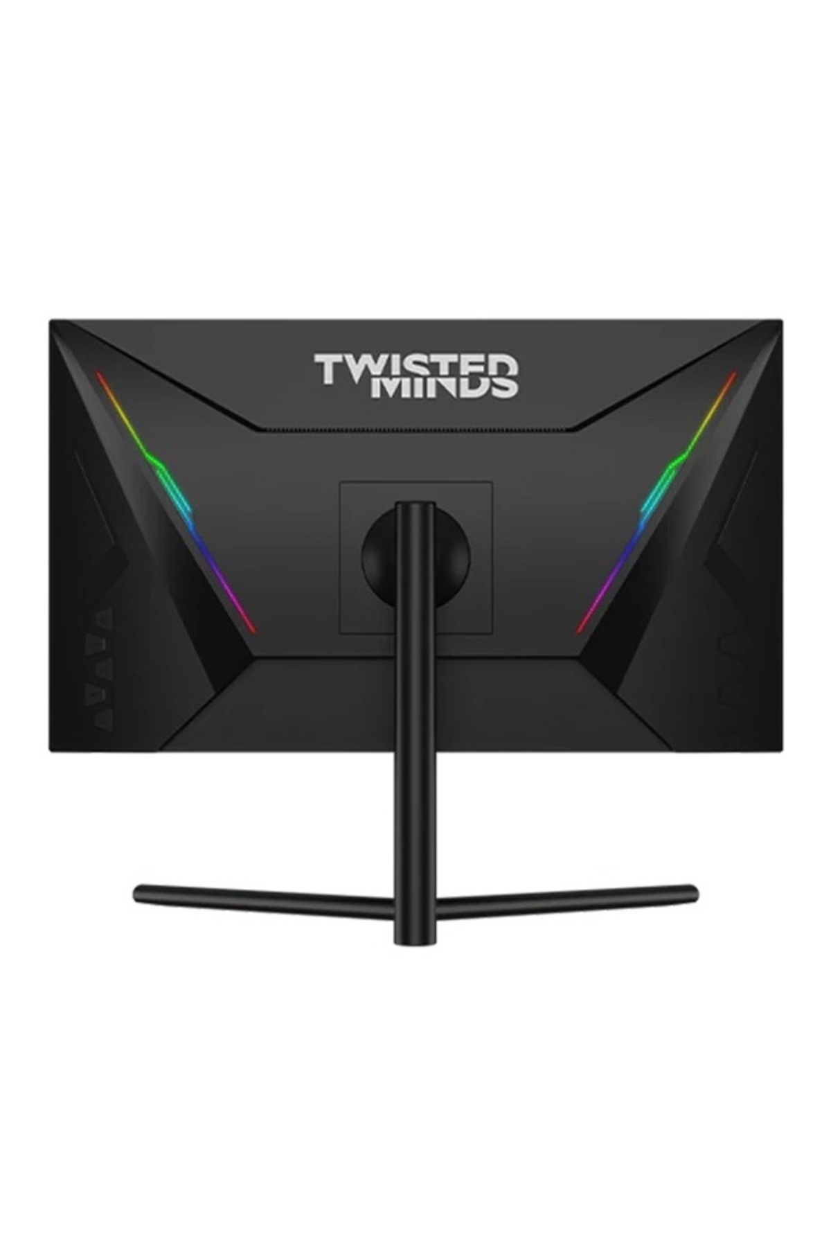 RGB aydınlatmalı, logolu ve stantlı siyah oyuncu monitörü.