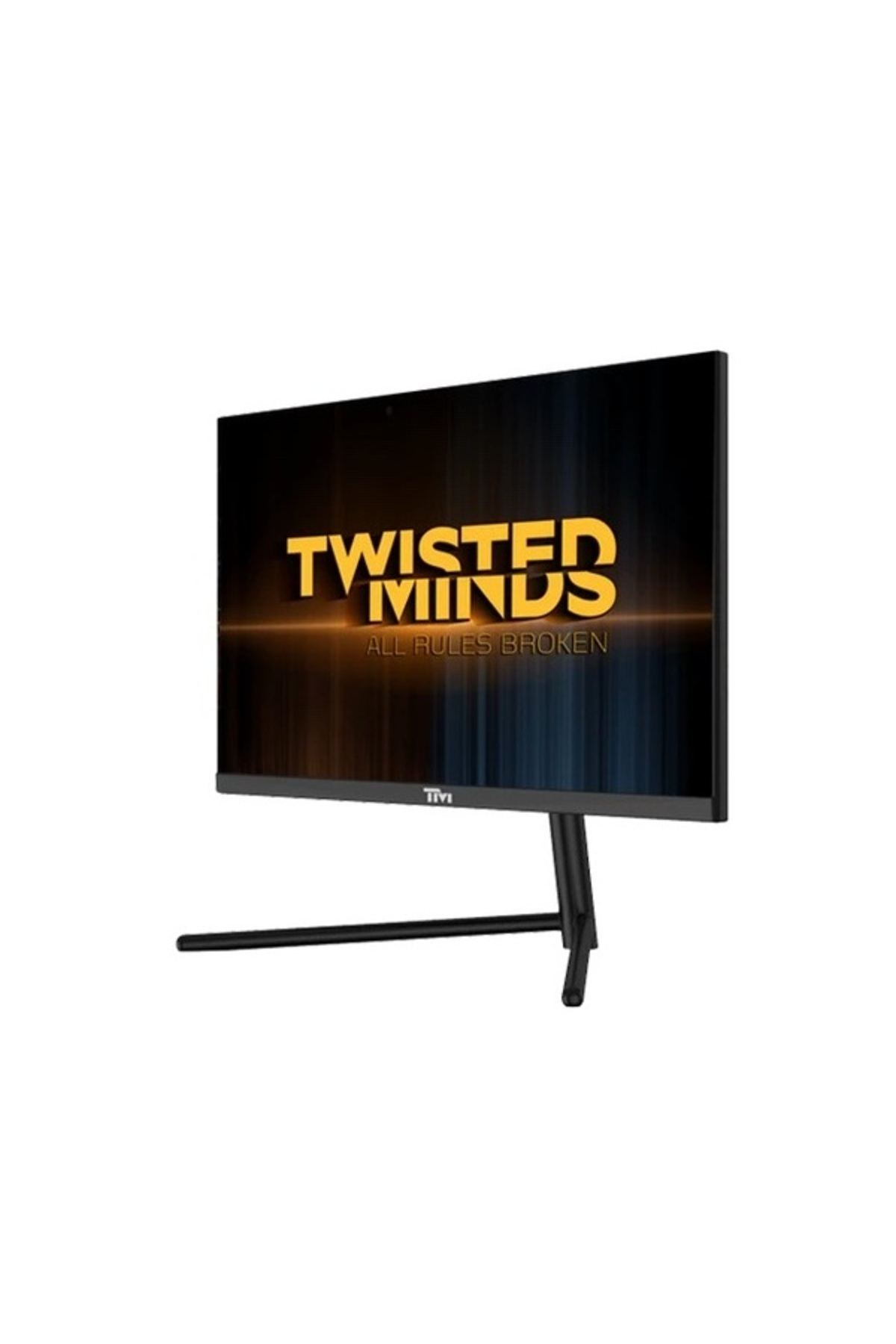 Sarı "TWISTED MINDS" yazılı siyah monitör.