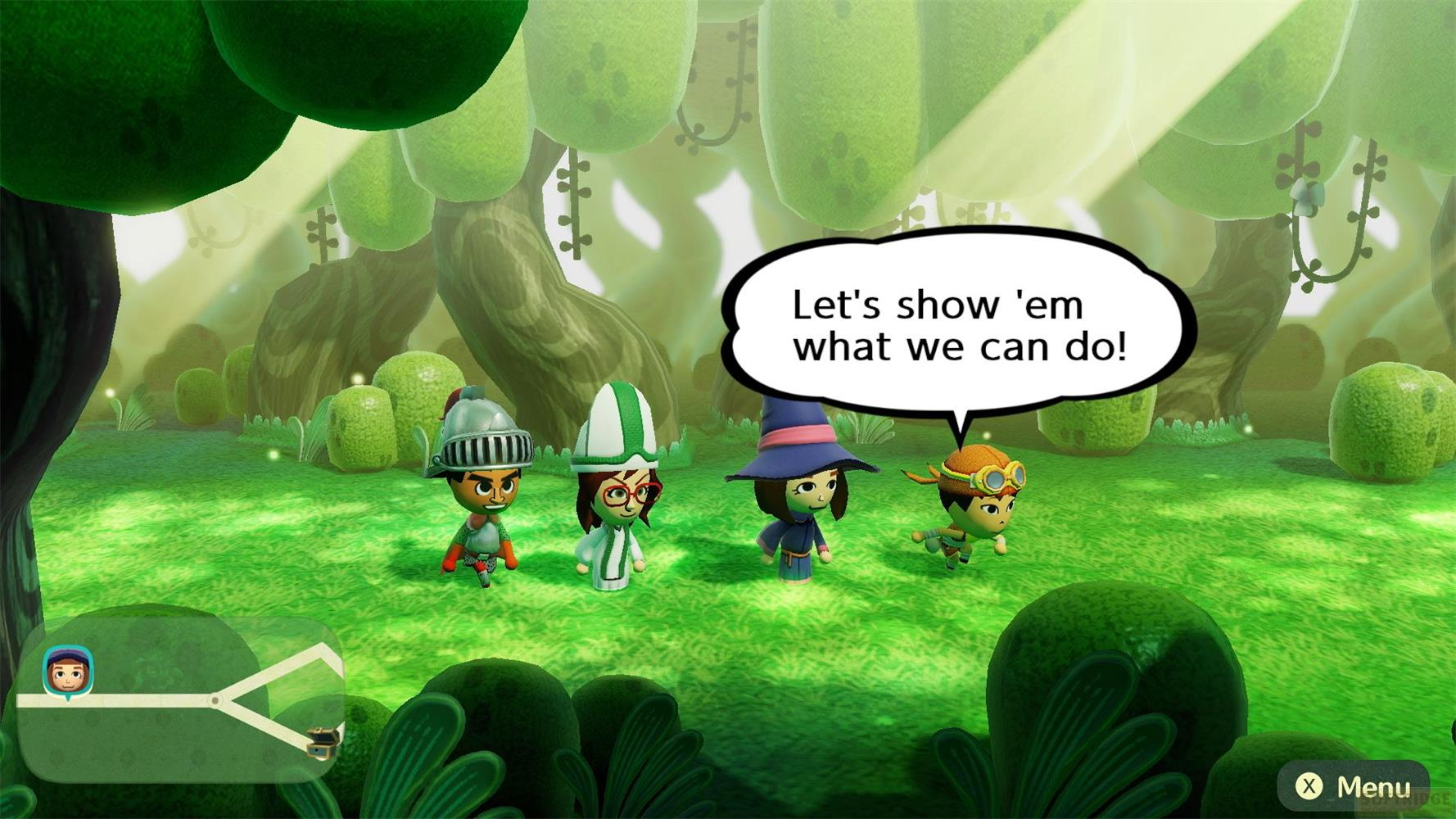 Quattro personaggi dei cartoni animati in una lussureggiante foresta verde. Una nuvoletta dice: 'Mostriamogli cosa sappiamo fare!'