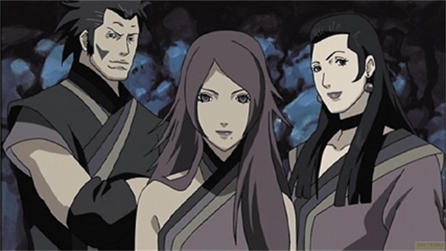 Trois personnages animés en robes sombres, côte à côte. Hommes à droite et à gauche, femme au milieu.
