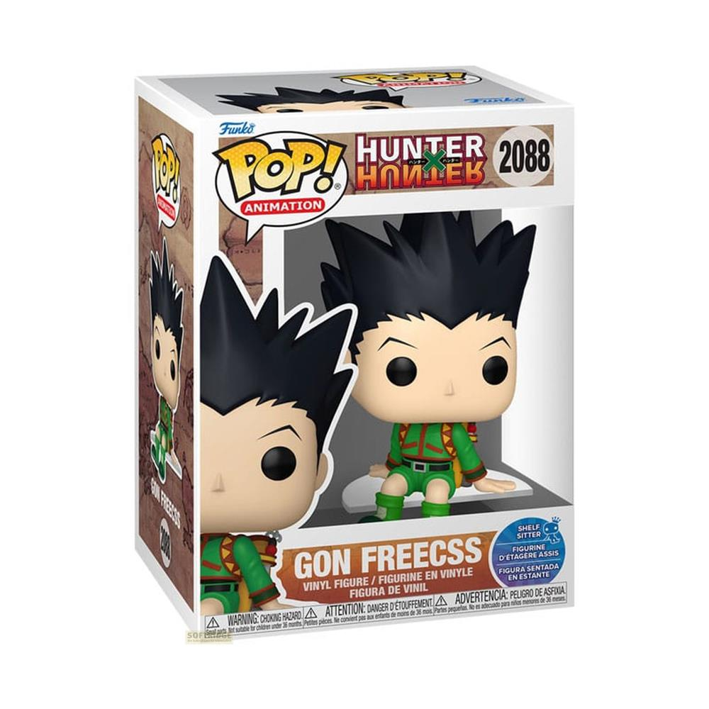 Action figure in vinile Funko Pop! di Gon Freecss da Hunter x Hunter in scatola.