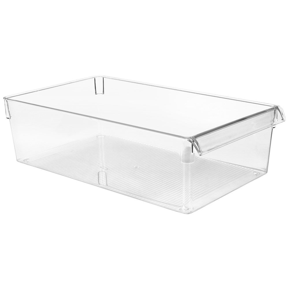 Un contenedor de almacenamiento transparente con fondo acanalado.