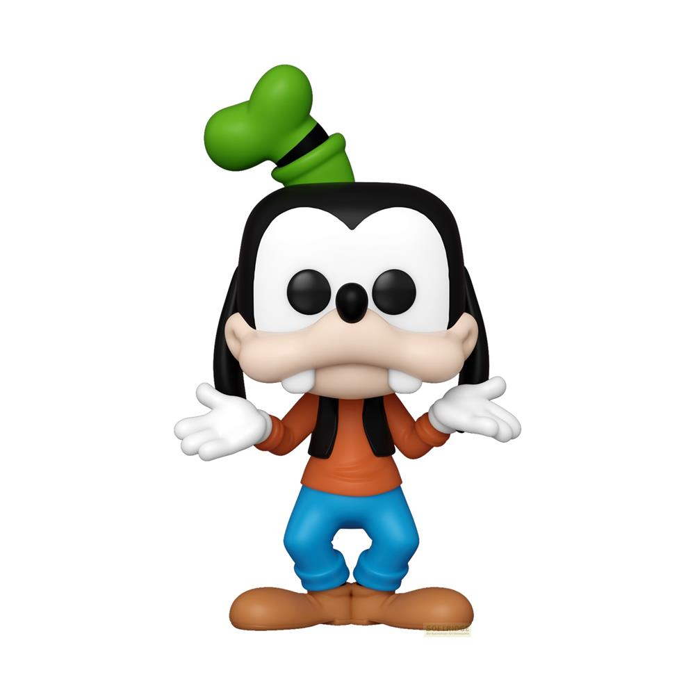 Figurka Funko Pop Goofy w zielonym kapeluszu, pomarańczowej koszuli i niebieskich spodniach.