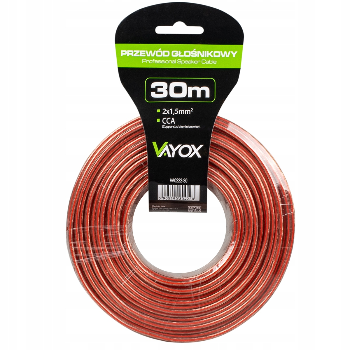 30m Vayox Lautsprecherkabel, 2x1,5mm², rot, CCA.