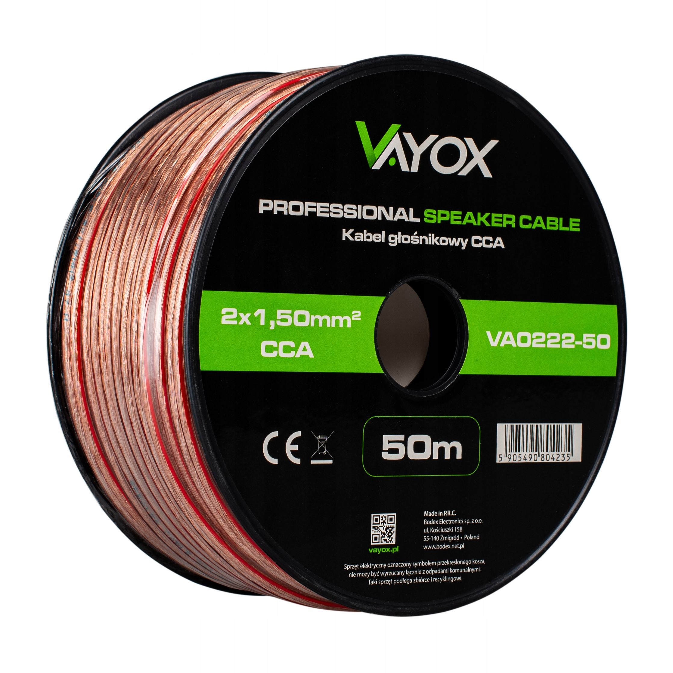Eine Rolle Vayox Profi-Lautsprecherkabel, 2x1,50mm², 50m, CCA.
