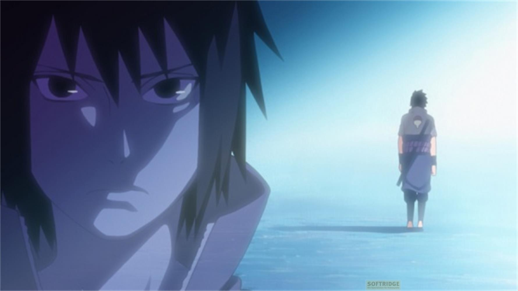 Un personaggio anime davanti a un cielo azzurro brillante. Primo piano del viso.