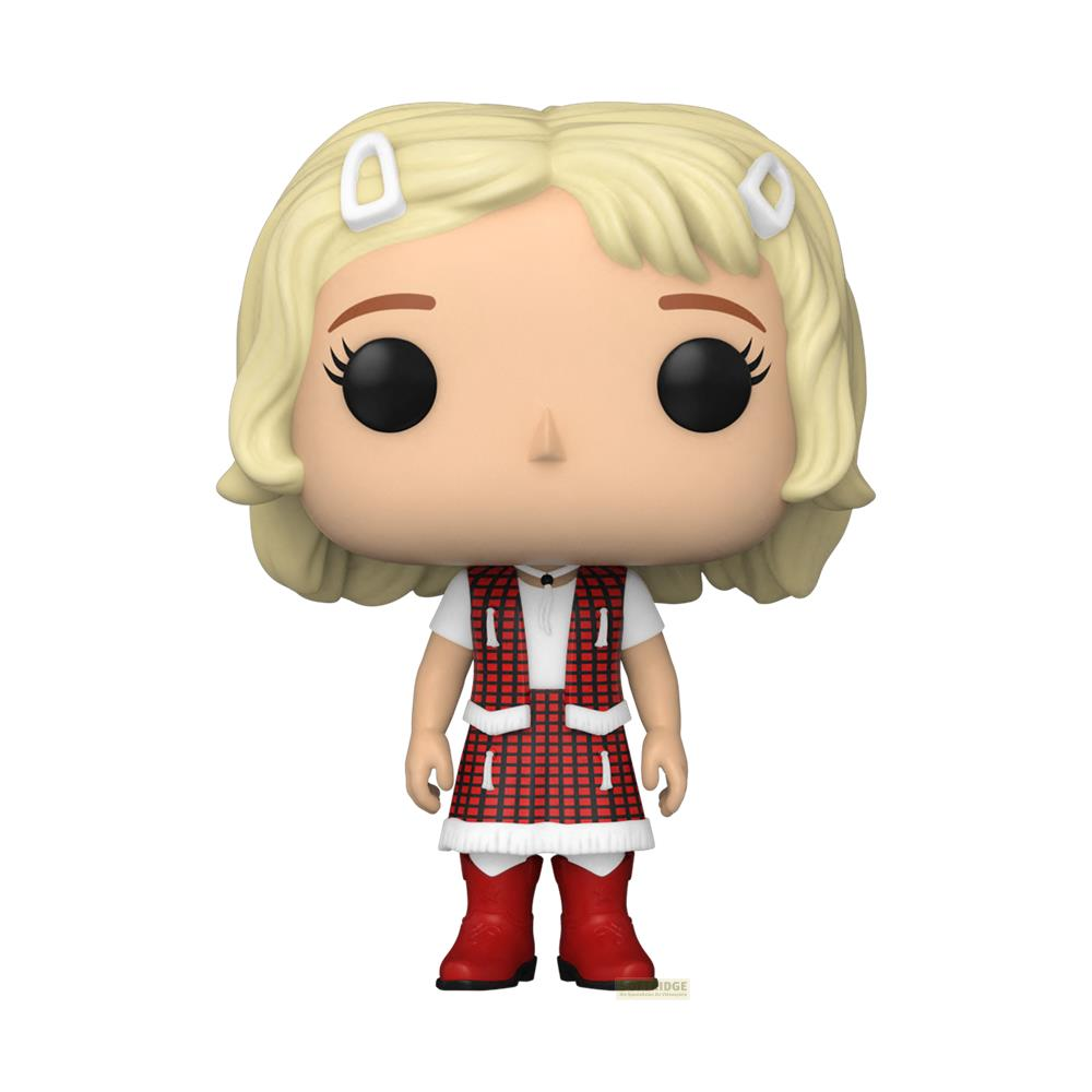 Eine Figur mit blondem Haar, weißem Hemd, roter karierter Weste und roten Stiefeln.