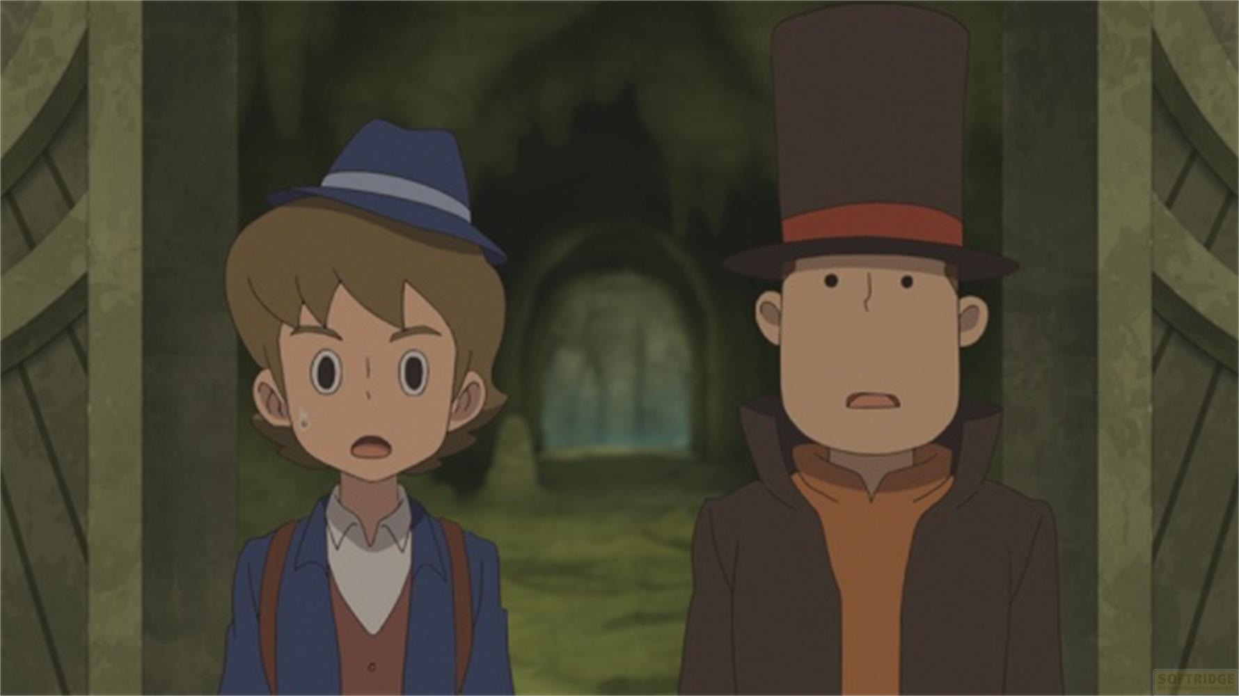 Due personaggi animati in un corridoio buio. Uno indossa un cappello, l'altro un cappello a cilindro.