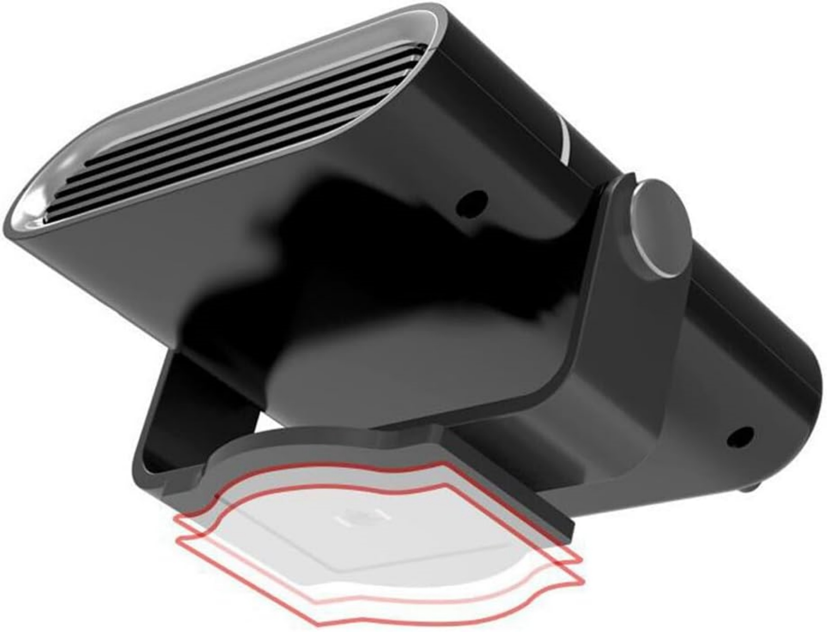 Ein schwarzer Ventilator mit silbernen Akzenten steht auf einem Ständer.