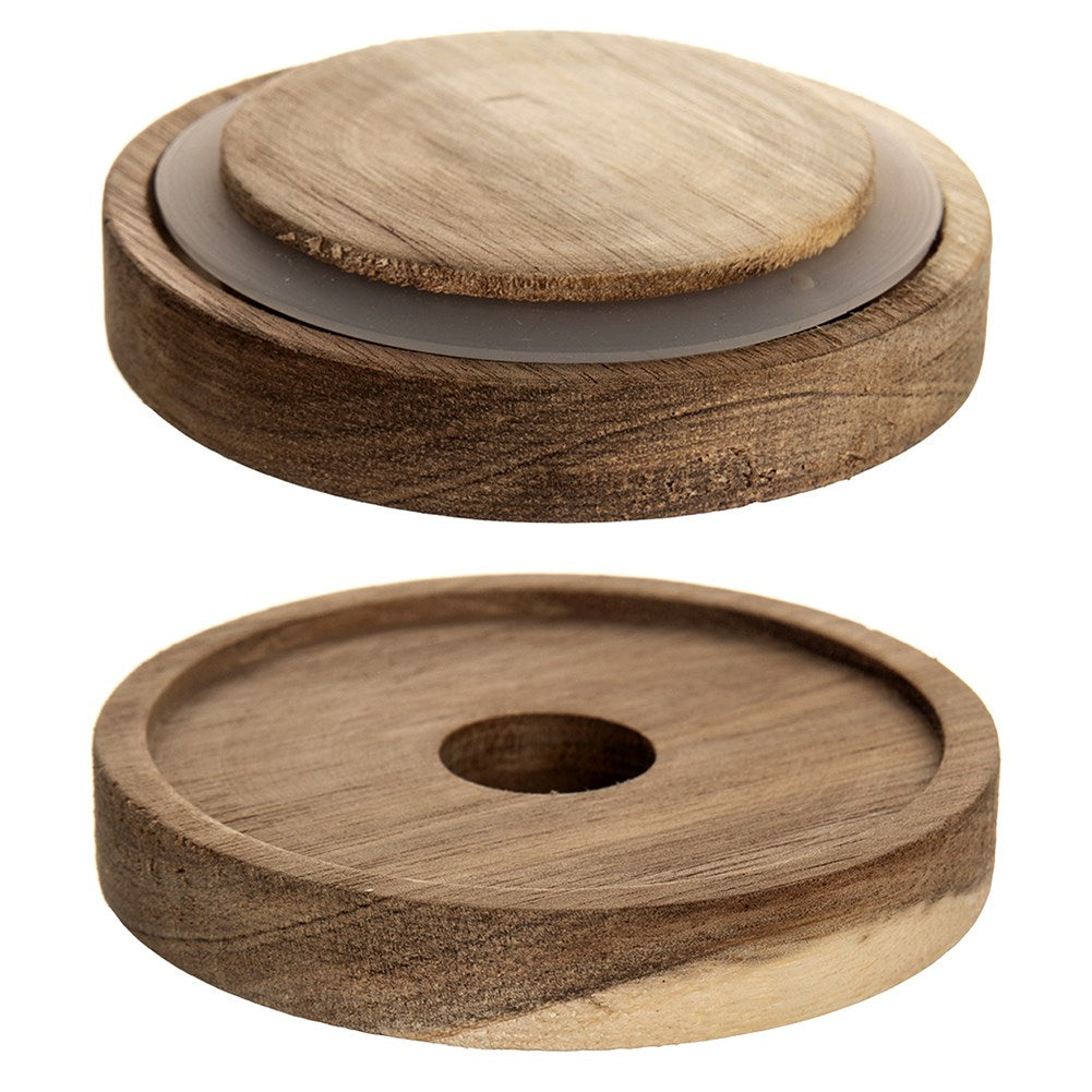 Tapa de madera con sello de silicona y base con agujero.