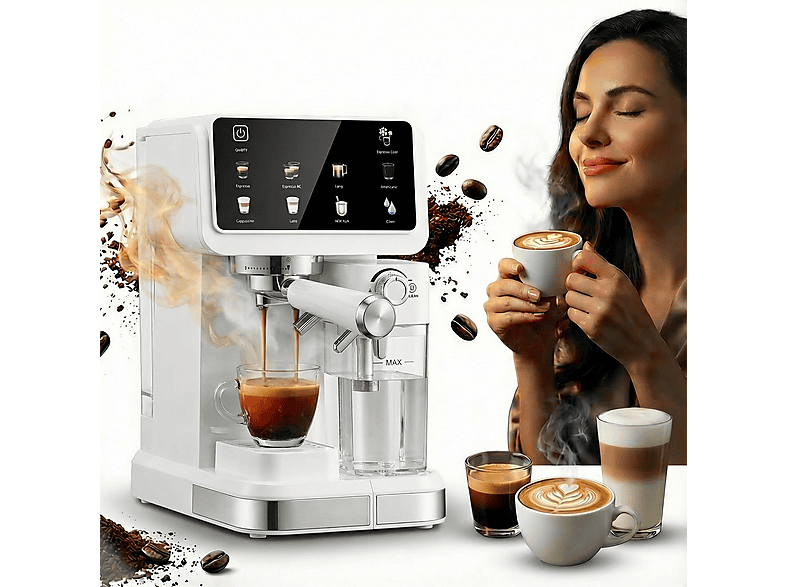 DEBUY 20 Bar 1350W Touch & Milchsystem Espresso-Siebträgerautomat Weiß
