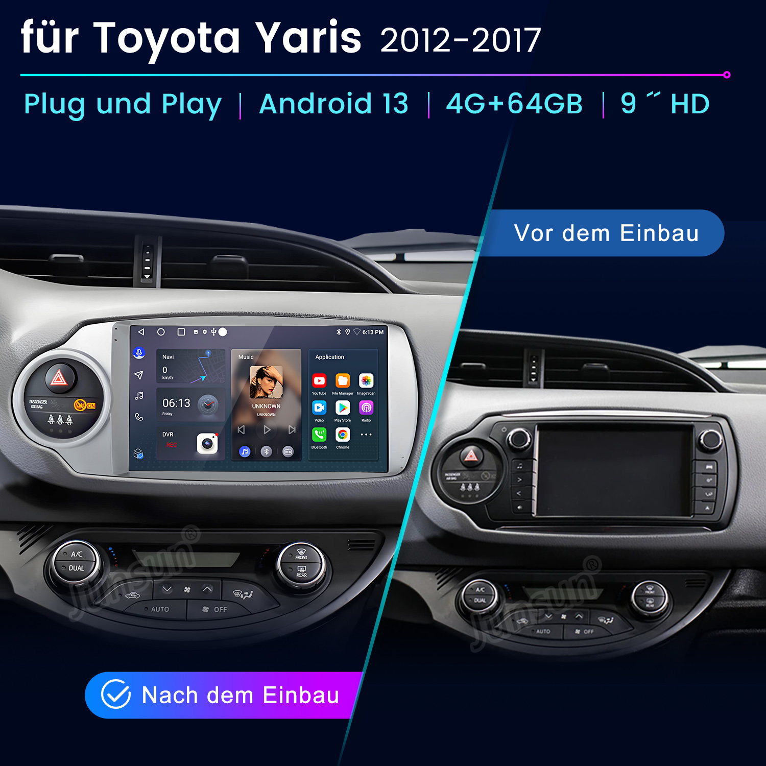 Vorher/Nachher-Vergleich des Toyota Yaris Infotainmentsystems.
