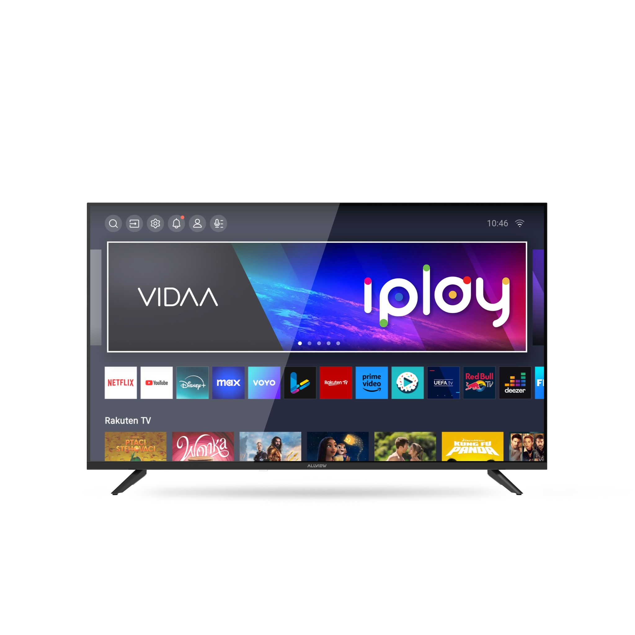 Una TV moderna mostra i loghi VIDAA e iPlay, con icone app come Netflix, YouTube, Disney+.