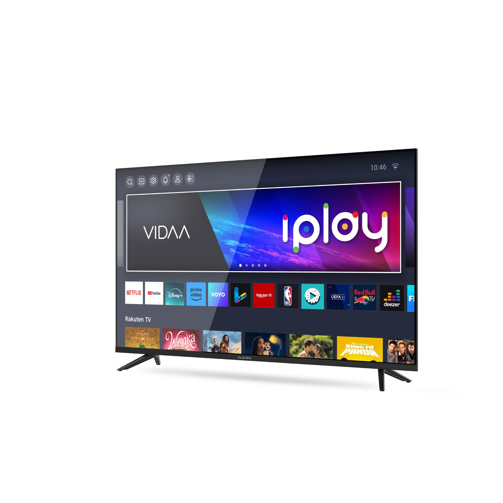 Una TV moderna che mostra l'interfaccia VIDAA con app come Netflix, Disney+ e iPlay.