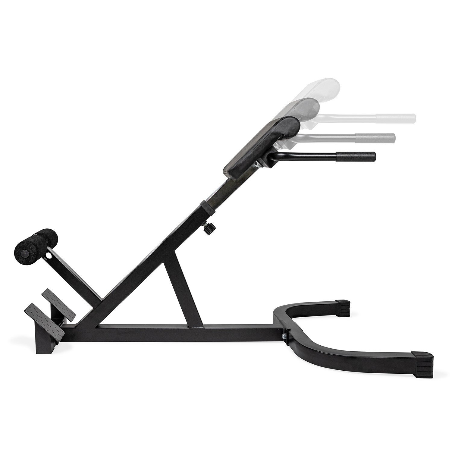 Ein verstellbarer Schwarz-Fitnessgerät mit gepolsterten Griffen und Stützen.
