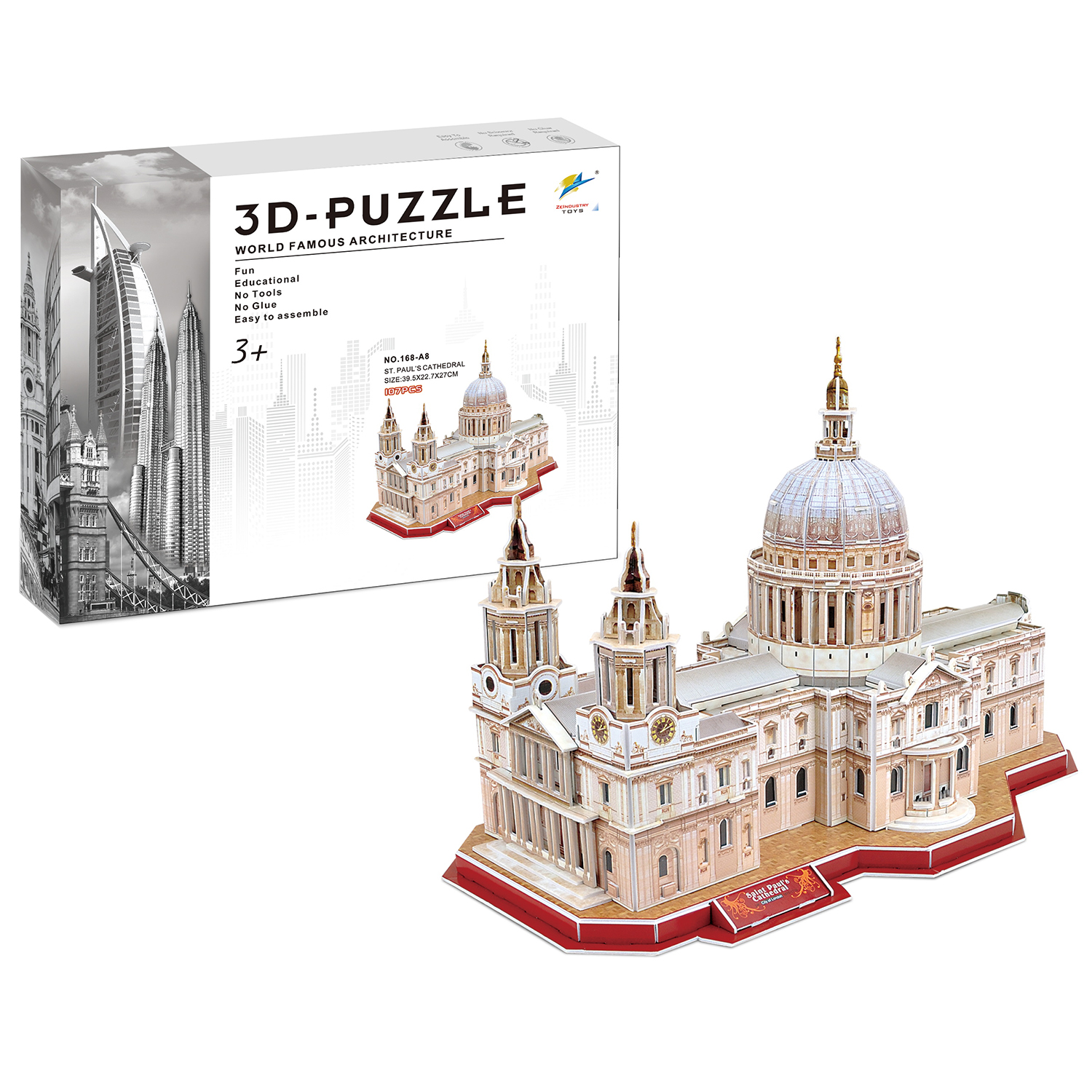 Puzzle 3D della Cattedrale di St. Paul, con scatola che mostra punti di riferimento architettonici.