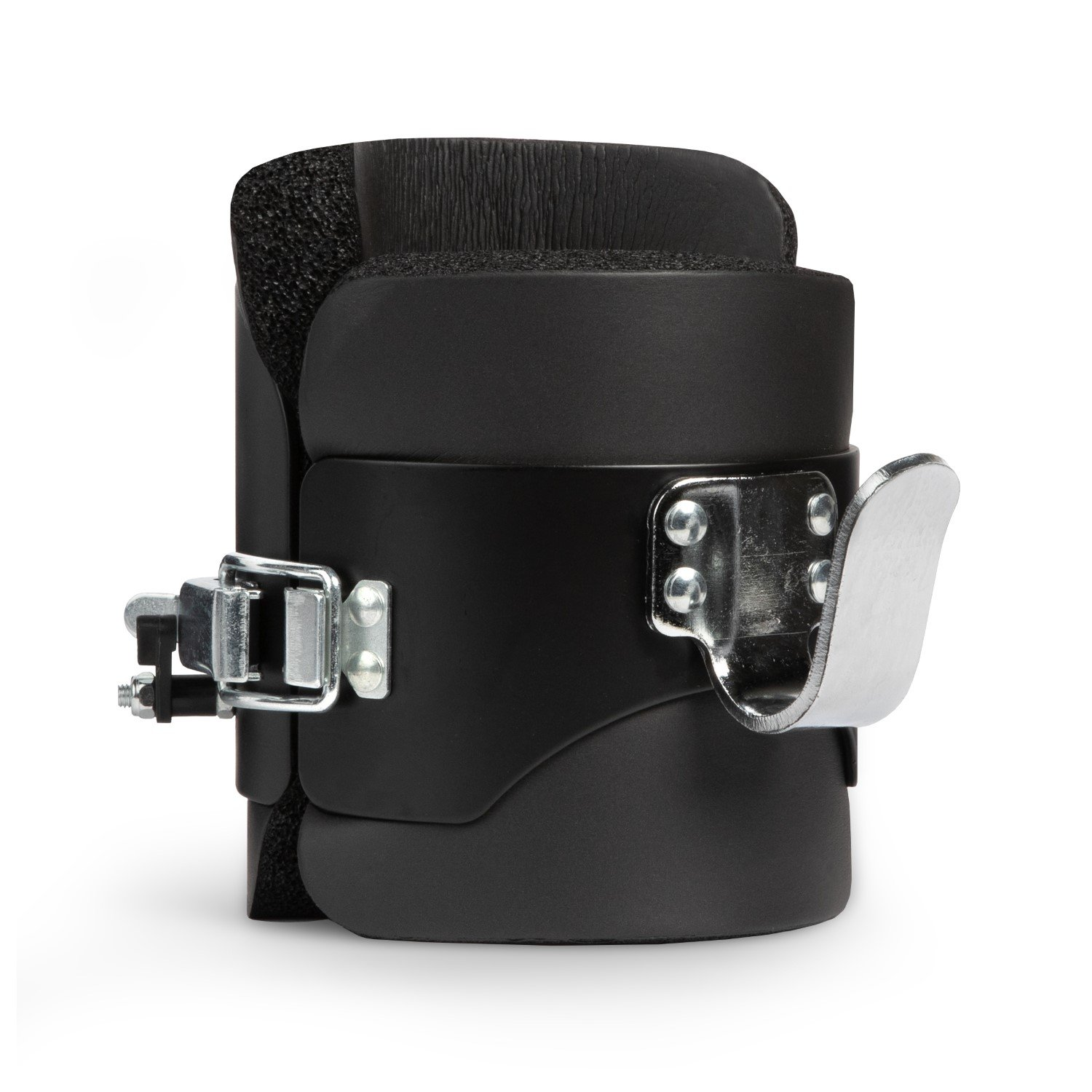 Schwarze Hantelschlaufe mit Metallclip und gepolstertem Rand.