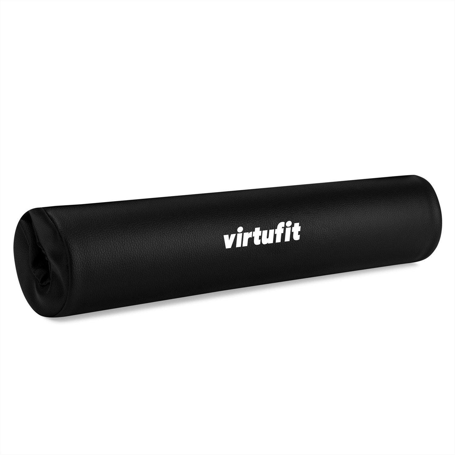 Ein schwarzes, zylindrisches Polster mit weißem Virtufit-Logo.